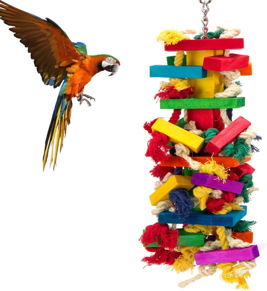 Extra Large Natural Wood Bird Toys for Macaws, African Grey, Amazon Parrots Gifts