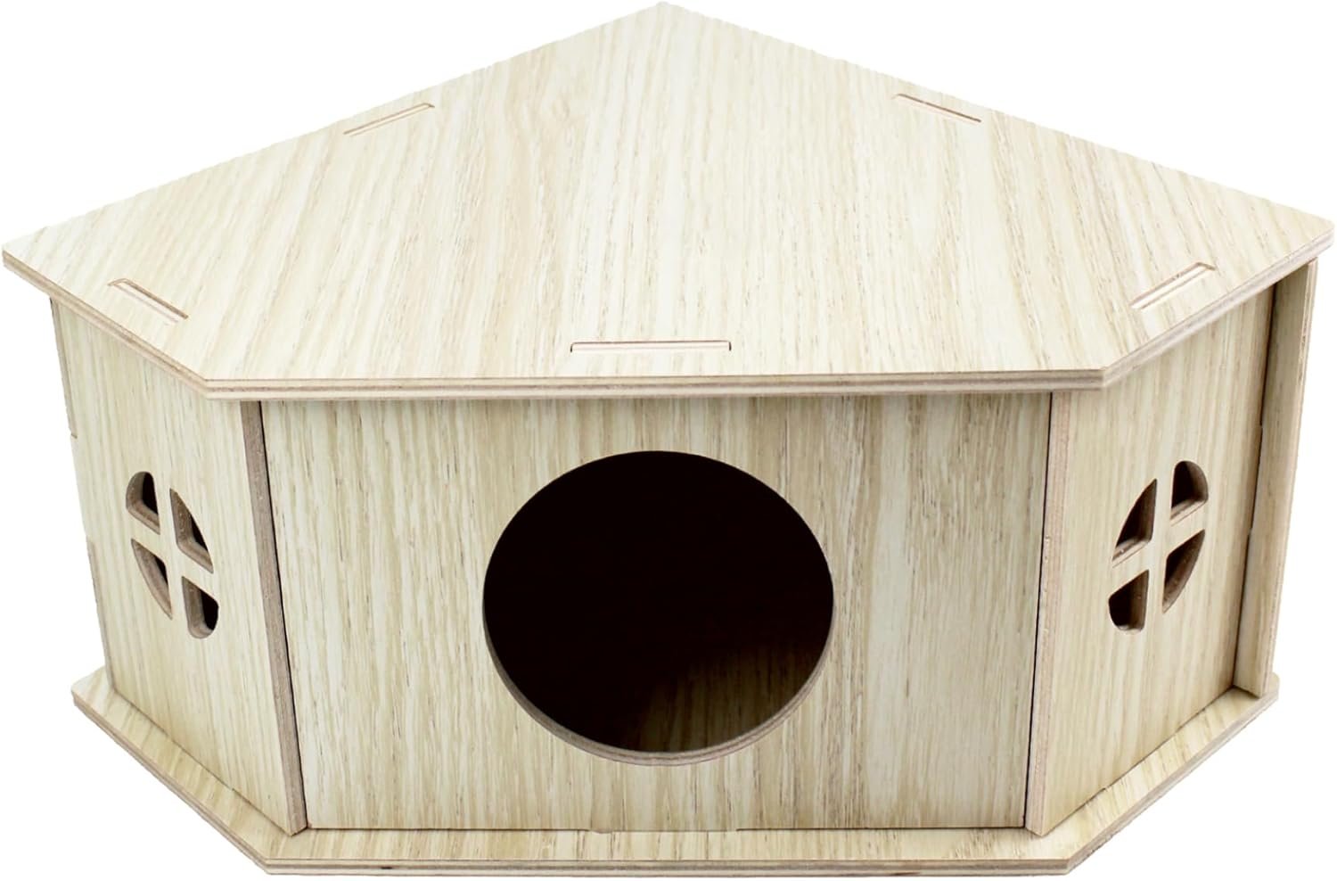 Amonk Triangle Hamster Hideout Wooden Syrian Hamster Toys 8x8x4in Small Animals Houses Exploring Toys with Hole & Windows for Young Gerbil, or Baby Mouse and Other Small Pets