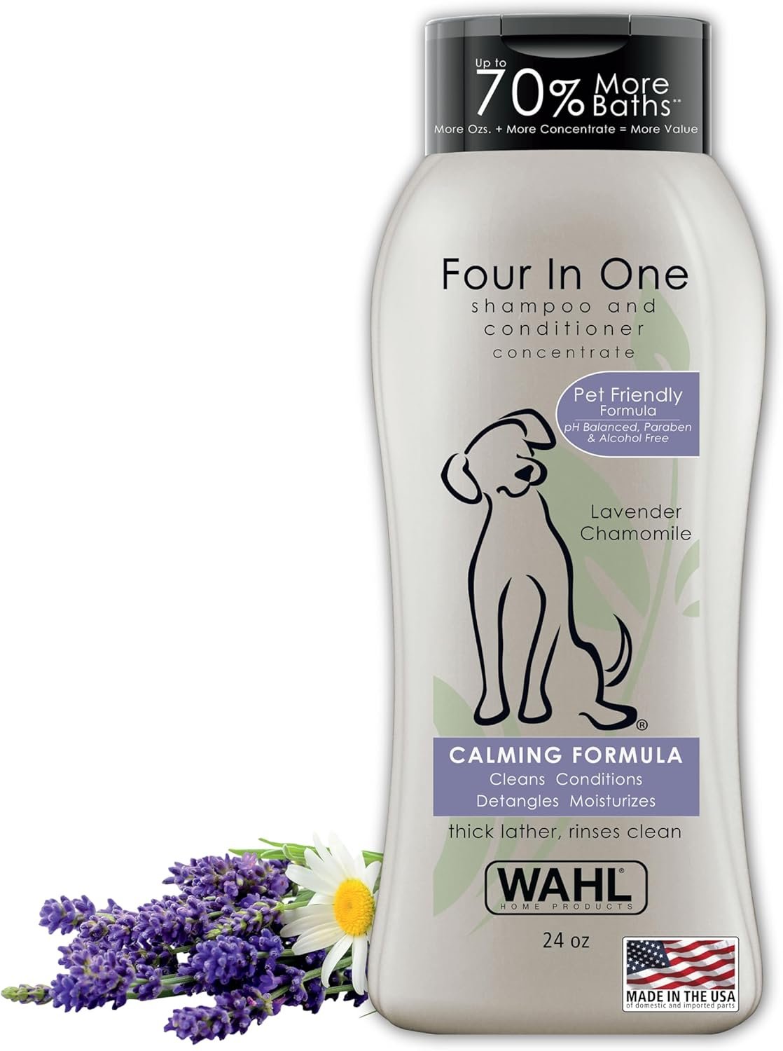 Wahl USA 4-in-1 Calming Dog Shampoo with Lavender Chamomile Scent – Cleans, Conditions, Detangles, & Moisturizes – Pet Friendly Formula – 24 Oz – Model 820000A