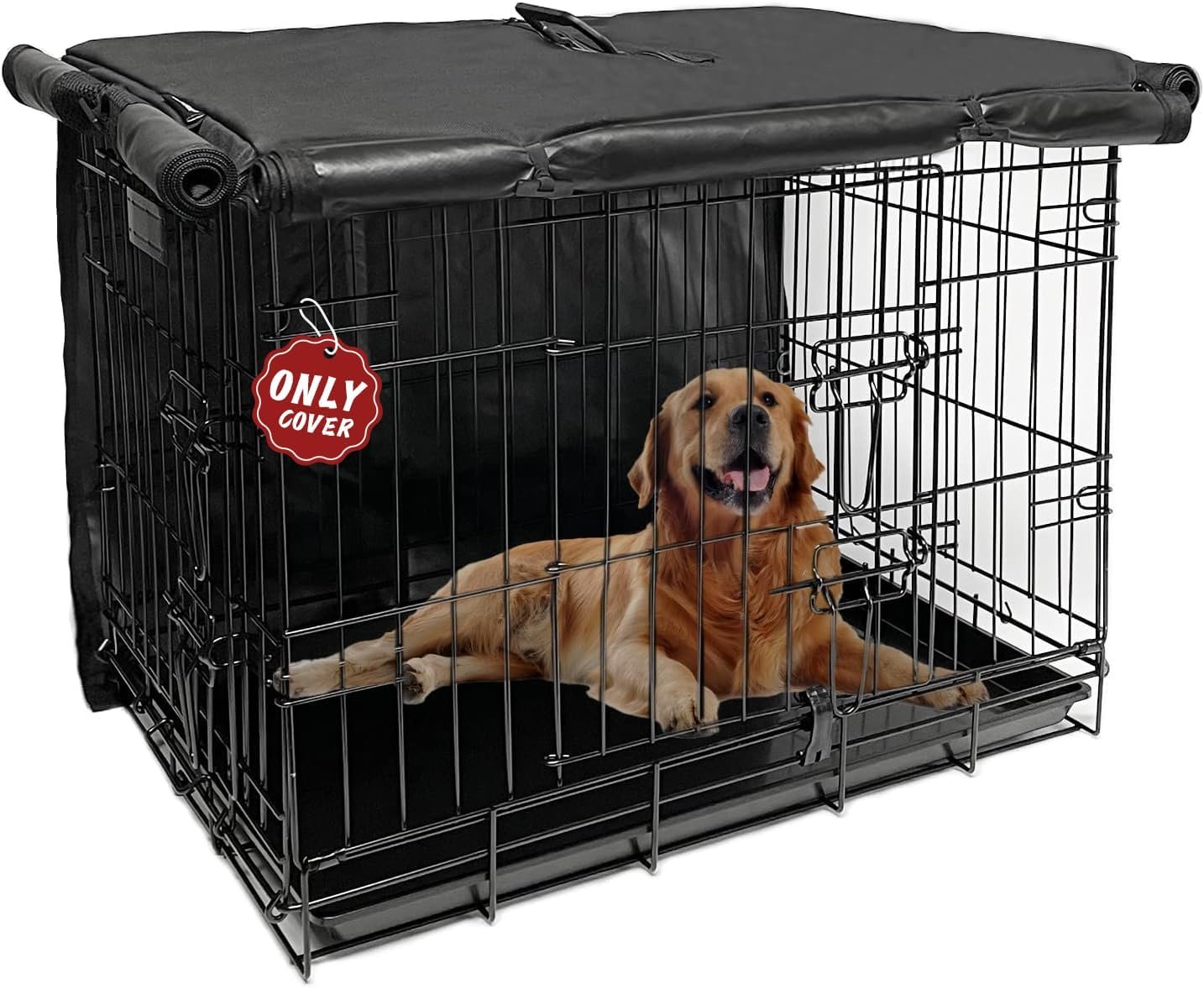 Dog Crate Cover 48 inch, Large Dog Kennel Cover for Cages with1 2 3 Doors, Waterproof 600D Oxford Fabric Privacy Cover Indoor/Outdoor Black (Only Cover)