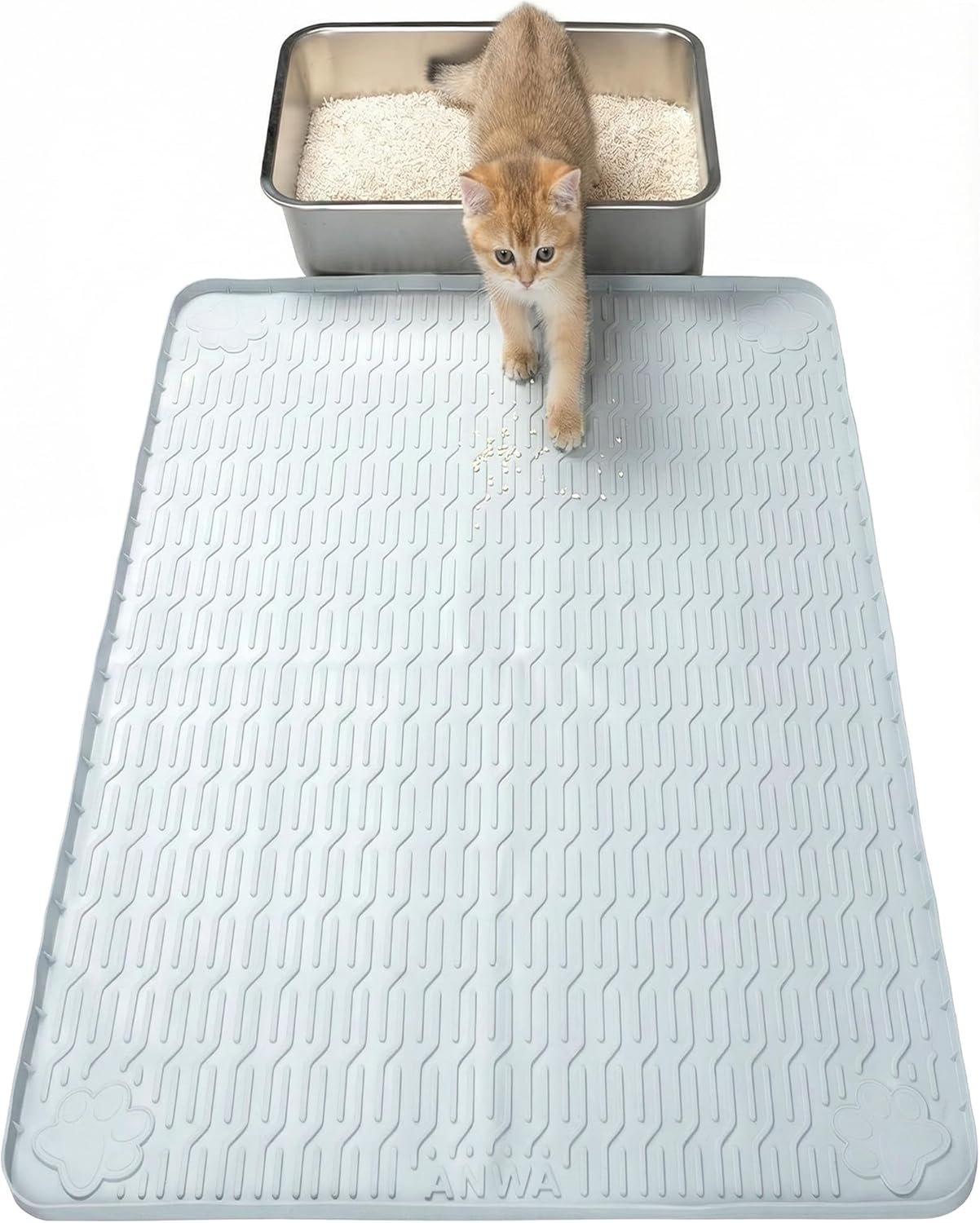 ANWA Waterproof Cat Litter Box Mat, 40″ x 28″ Extra Large Food-Grade Silicone Mat, Fits Automatic Litter Box Robot, Heavy-Duty, Easy to Clean