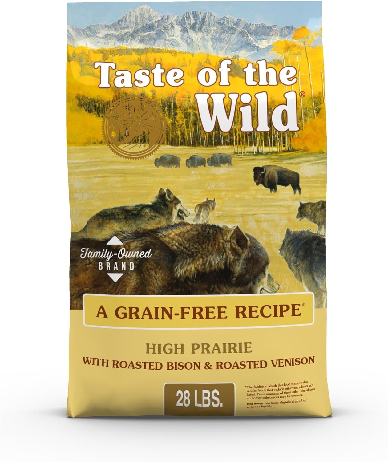 Taste of the Wild High Prairie Canine Grain-Free Recipe with Roasted Bison and Venison Adult Dry Dog Food, Made with High Protein from Real Meat and Guaranteed Nutrients and Probiotics 28lb