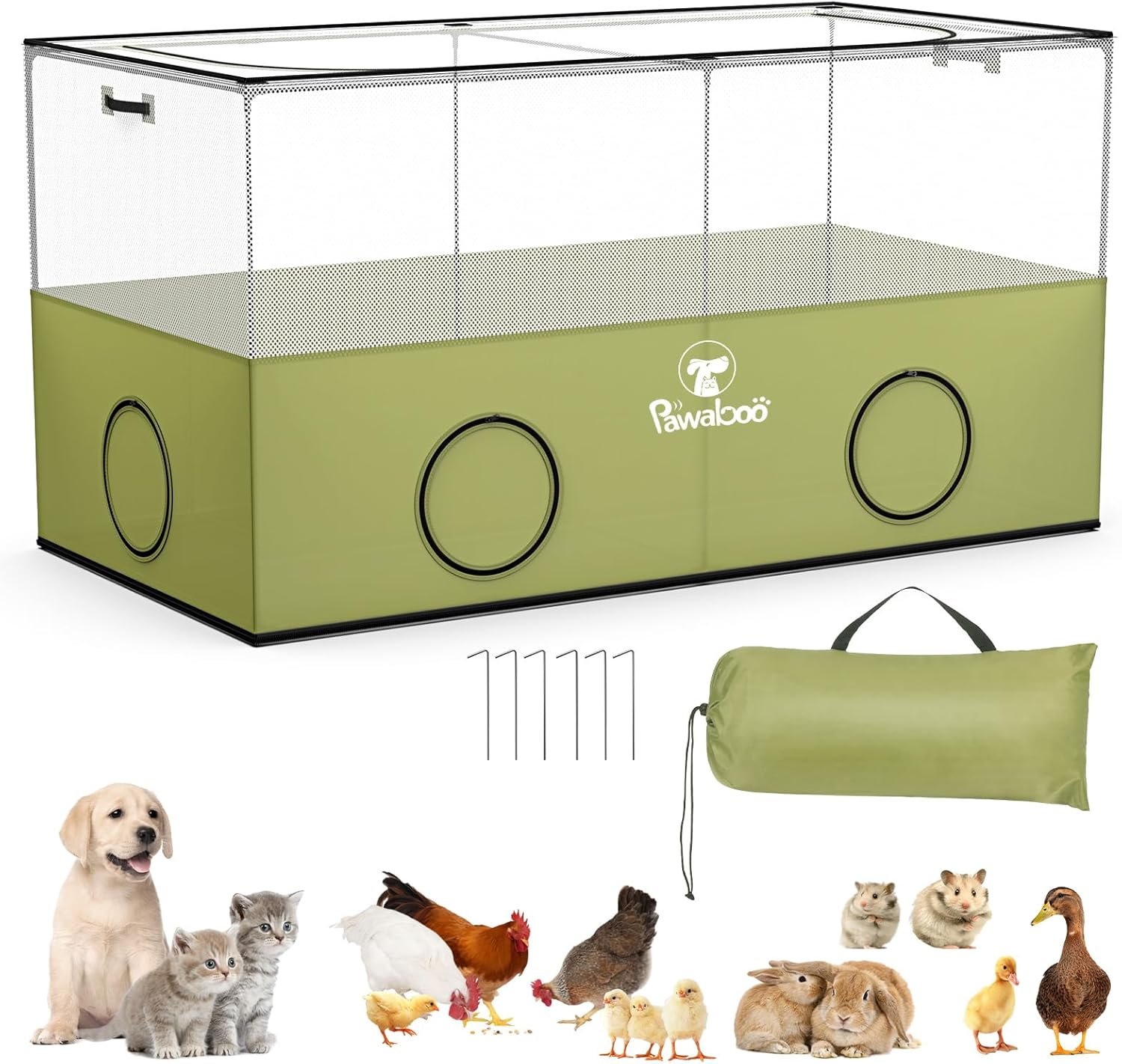 Pawaboo Small Animal Playpen, Pet Cage Tent with Breathable Mesh Wall and Bottom, Foldable Small Pet Enclosure for Puppy Kitten Rabbit Chicken Hamster Guinea Pig Indoor Outdoor Fence, Green