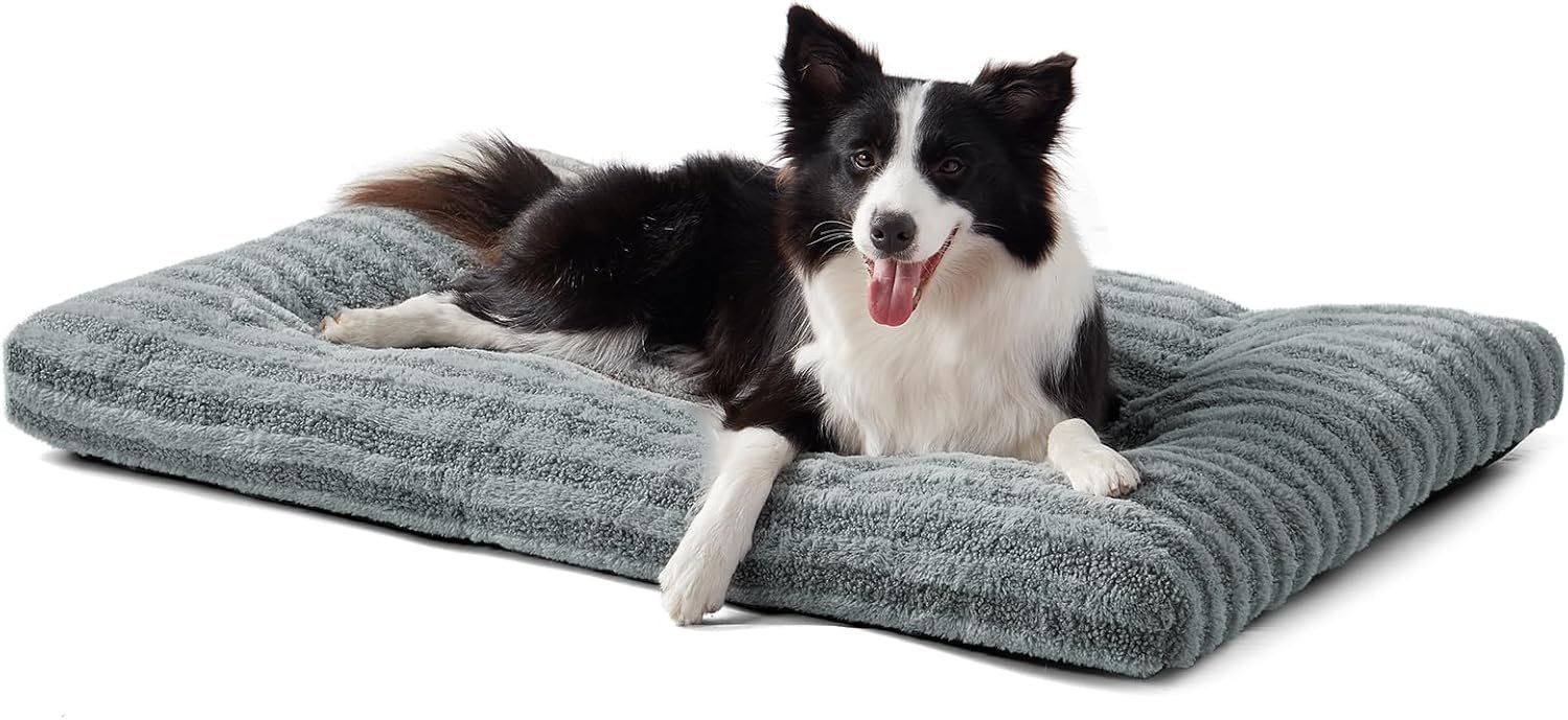 FURTIME Washable Dog Bed Large Sized Dogs, Deluxe Dog Crate Beds Comfy Fluffy Kennel Pad Anti-Slip Pet Sleeping Mat, Machine Washable Dogs Pillow, 35″x23″x3.5″, Gray