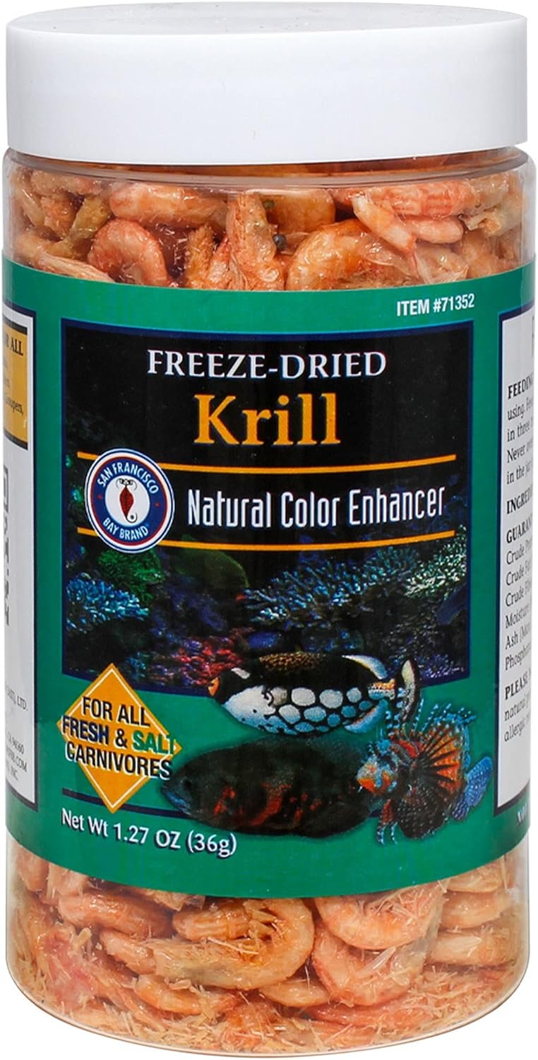 San Francisco Bay Brand Freeze Dried Krill Fish Food – All-Natural, Sustainably Harvested, High Protein Dried Shrimp for Freshwater and Saltwater Carnivores, Koi, Cichlids, Turtles – 1.27 oz (36g)