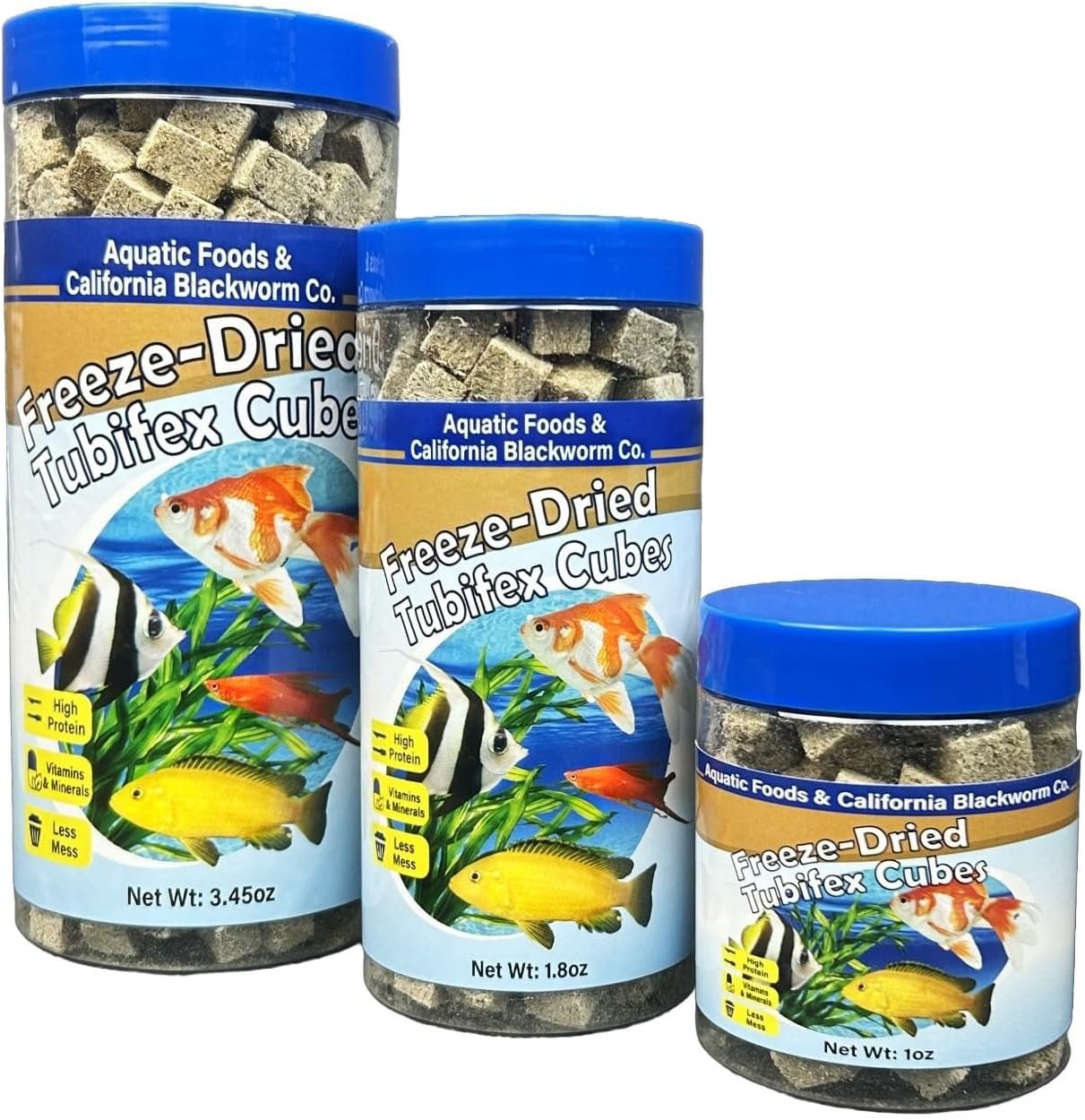 Aquatic Foods Inc. Tubifex Worms, Freeze Dried Tubifex Worm Cubes for Cichlids, Discus, Goldfish, Bettas, Marine Fish, All Tropical Fish, 12-Type Pellet Mix, 4-Type Wafer Mix Included…1oz Canister