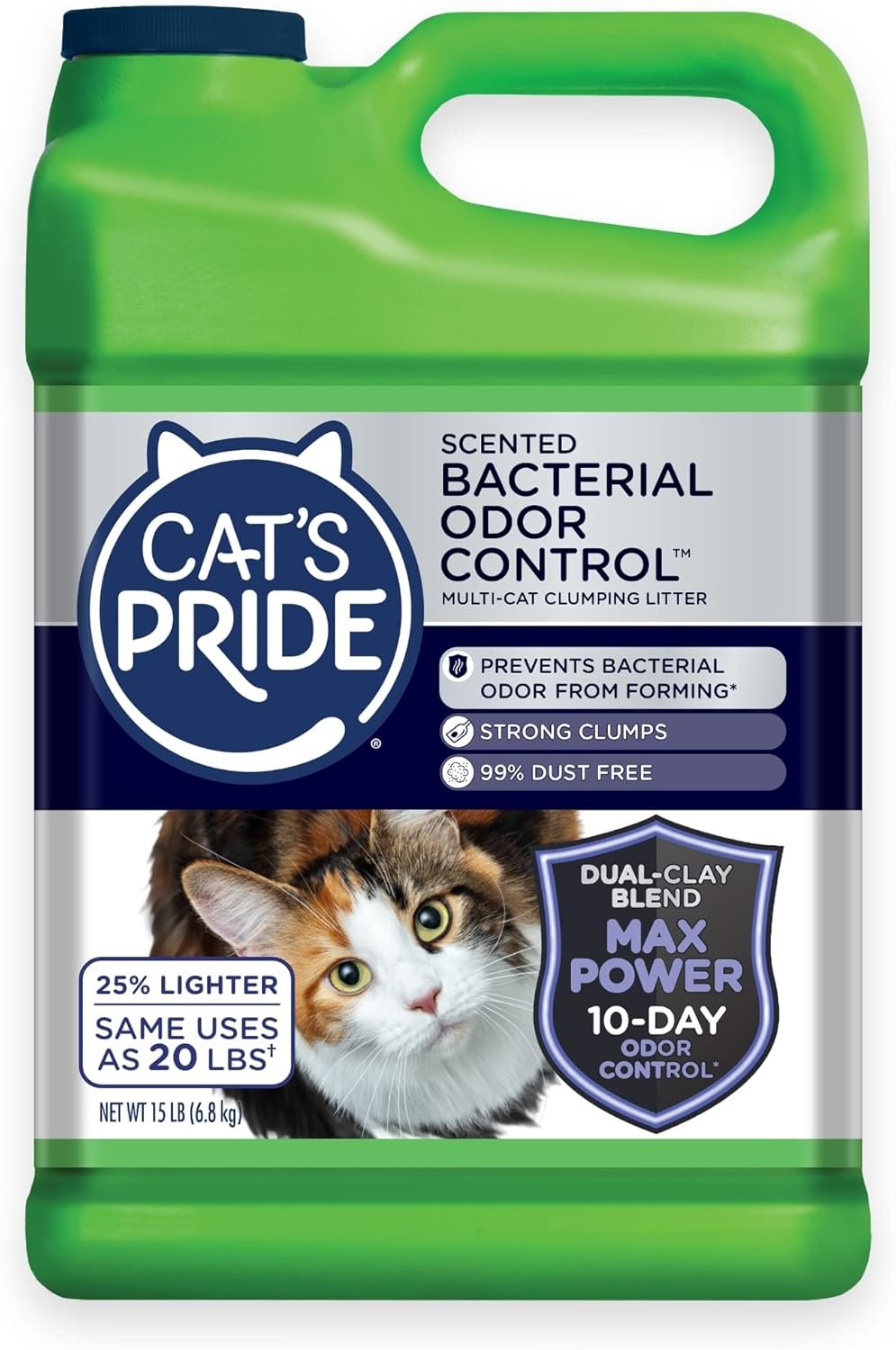 Cat’s Pride Max Power: Bacterial Odor Control – Up to 10 Days of Powerful Odor Control – Strong Clumping – 99% Dust Free – Multi-Cat Litter, Scented, 15 Pounds