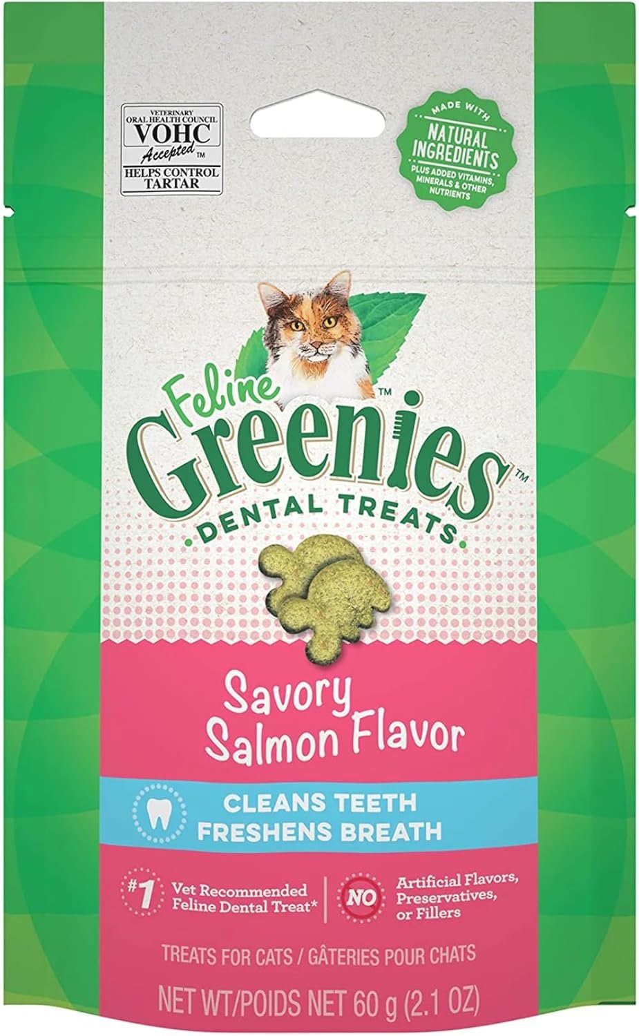 Greenies Feline Natural Dental Care Cat Treats Savory Salmon Flavor, 2.5 oz. Pouch