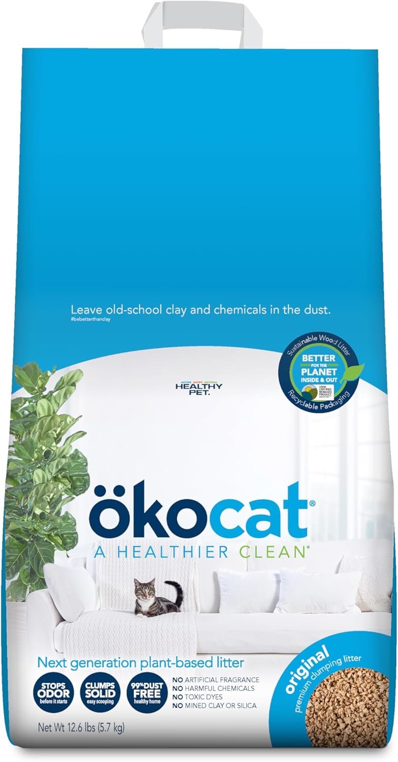 ökocat Original Wood Clumping Cat Litter, Unscented, 12.6 pounds – Natural Ingredients, Stops Odor, Clumps Solid, 99% Dust Free, Great for All Cats
