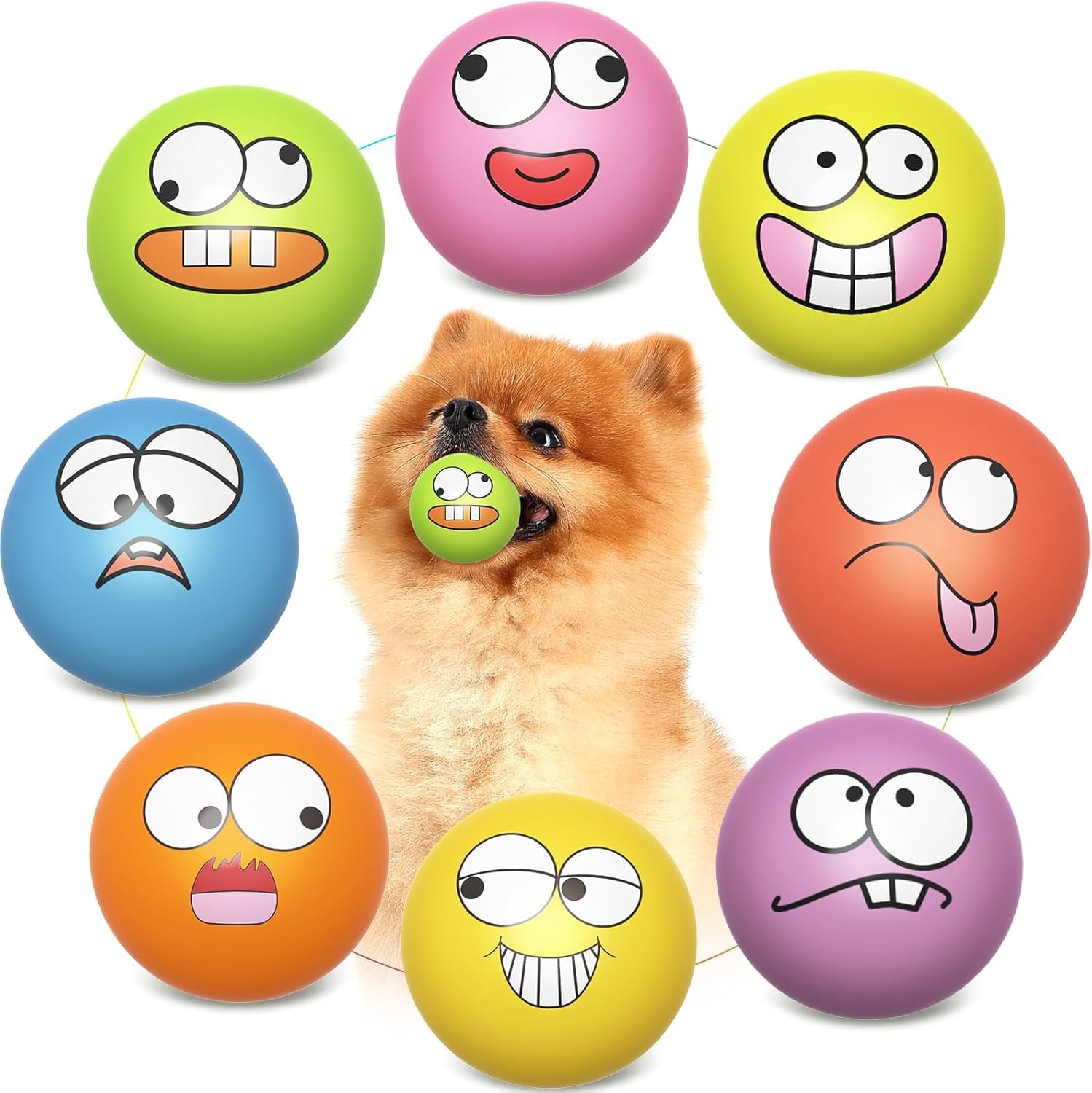 Squeaky Dog Toys Soft Latex Rubber Squeaky Dog Balls for Puppy Small Pet Dogs (8 Pack) (Round Balls)