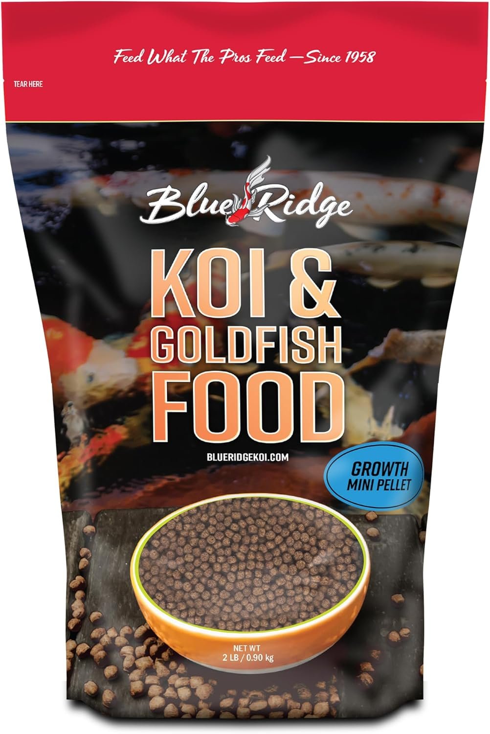 Blue Ridge Koi Fish Food 2lb – Koi Food Mini Growth Formula, Goldfish Food, Premium Fish Food for Ponds, Ponds Fish Food, Floating Pond Pellets