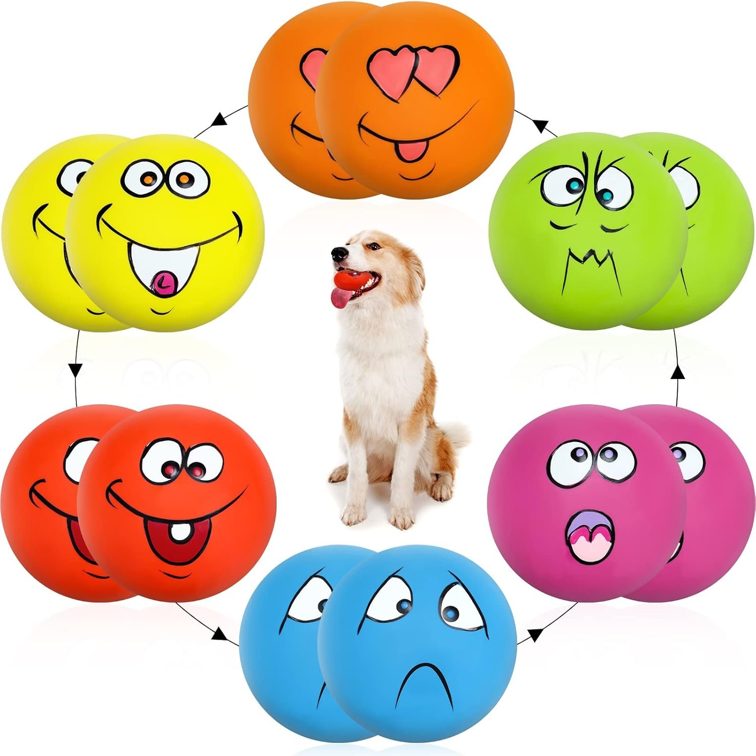 Hungdao 12 Pcs Squeaky Dog Toys Latex Rubber Squeaky Ball Smile Face Emoticon Dog Toys Chewing Interactive Ball Bulk Puppy Lovers Gift for Small Medium Pets Doggie Training(Lively Style)