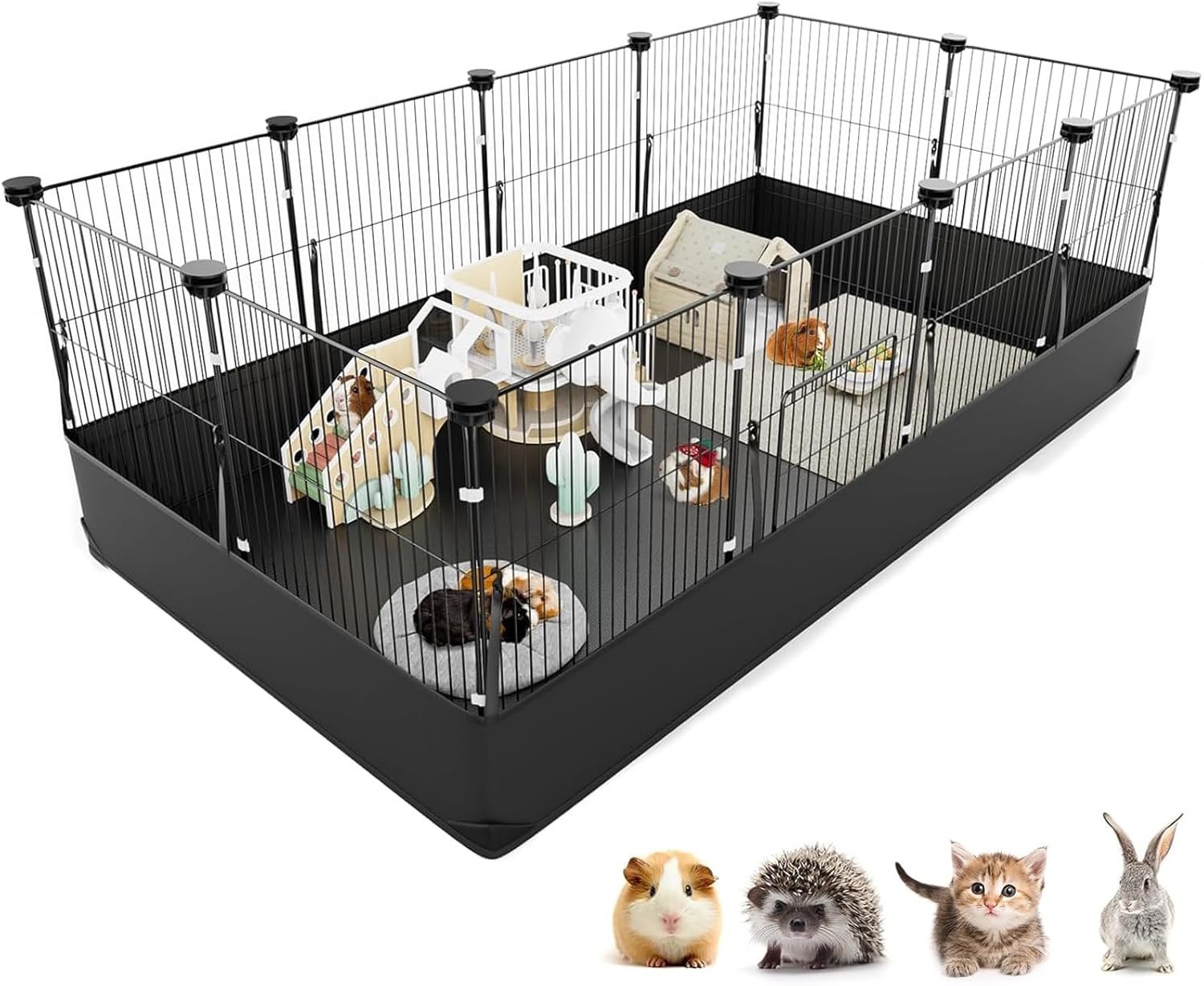 Tresbro Guinea Pig Cage with Waterproof PVC Bottom Liner & One-Hand Release Hook, Triple Fixing C&C Cage for Guinea Pigs, Bunny, Rabbit, Hedgehog, Small Animal Indoor Playpen 48”L x 24”W x 16”H