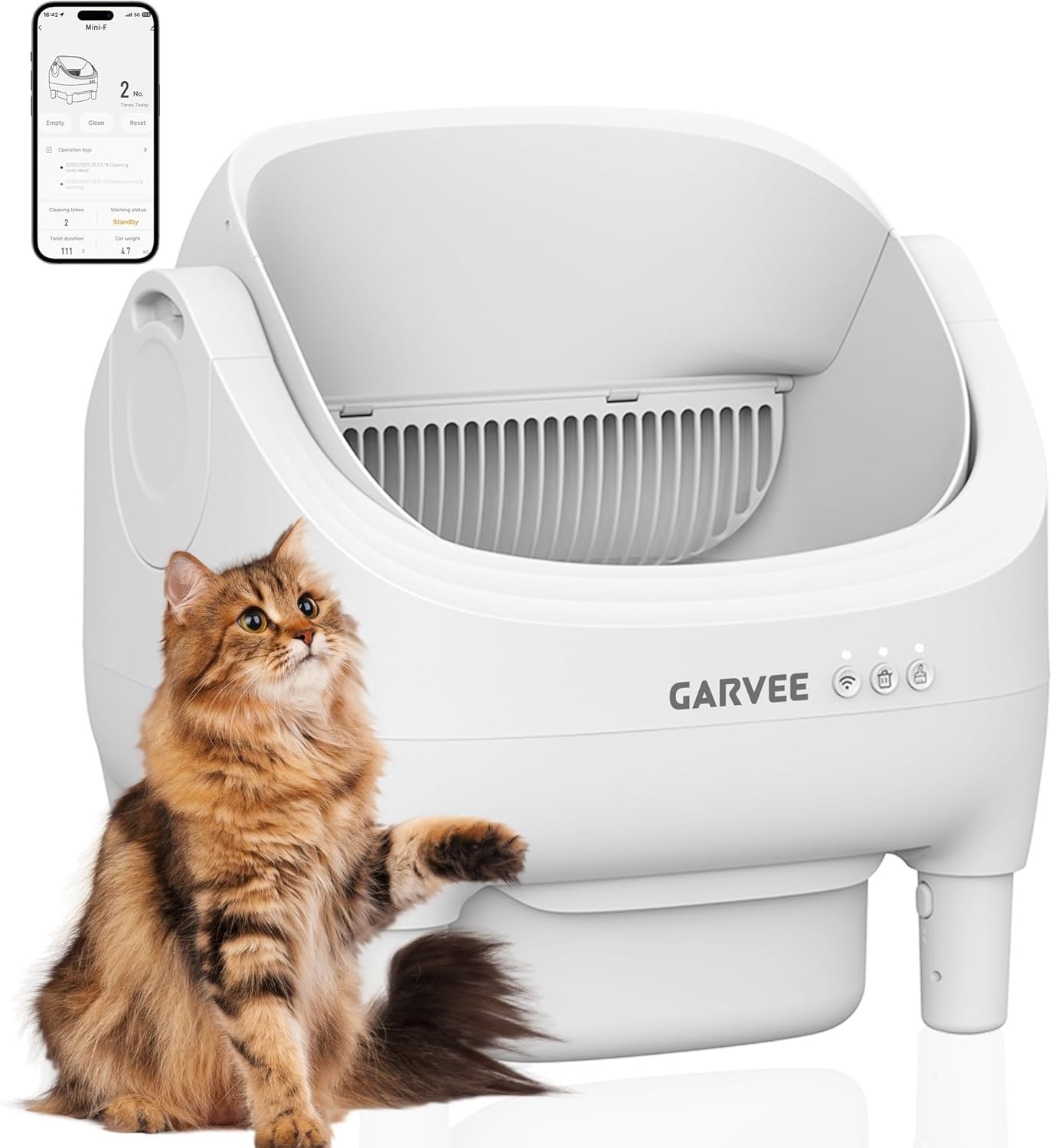 Self Cleaning Litter Box, Automatic Cat Litter Box with APP Control, Odor-Free Waste Disposal Includes Trash Bags, Large Waste Bin, Open-Top, for Large Cats & Multiple Cats