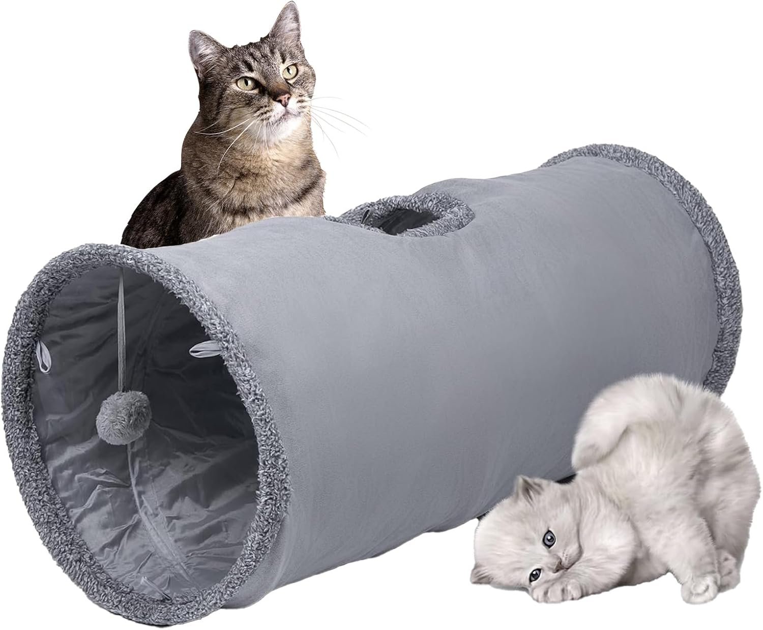 Cat Tunnel, Durable Suede Collapsible Cat Play Tube Toys with Play Ball, Indoor Cat Tunnel for Cat, Puppy, Kitty, Kitten, Rabbit (Small)