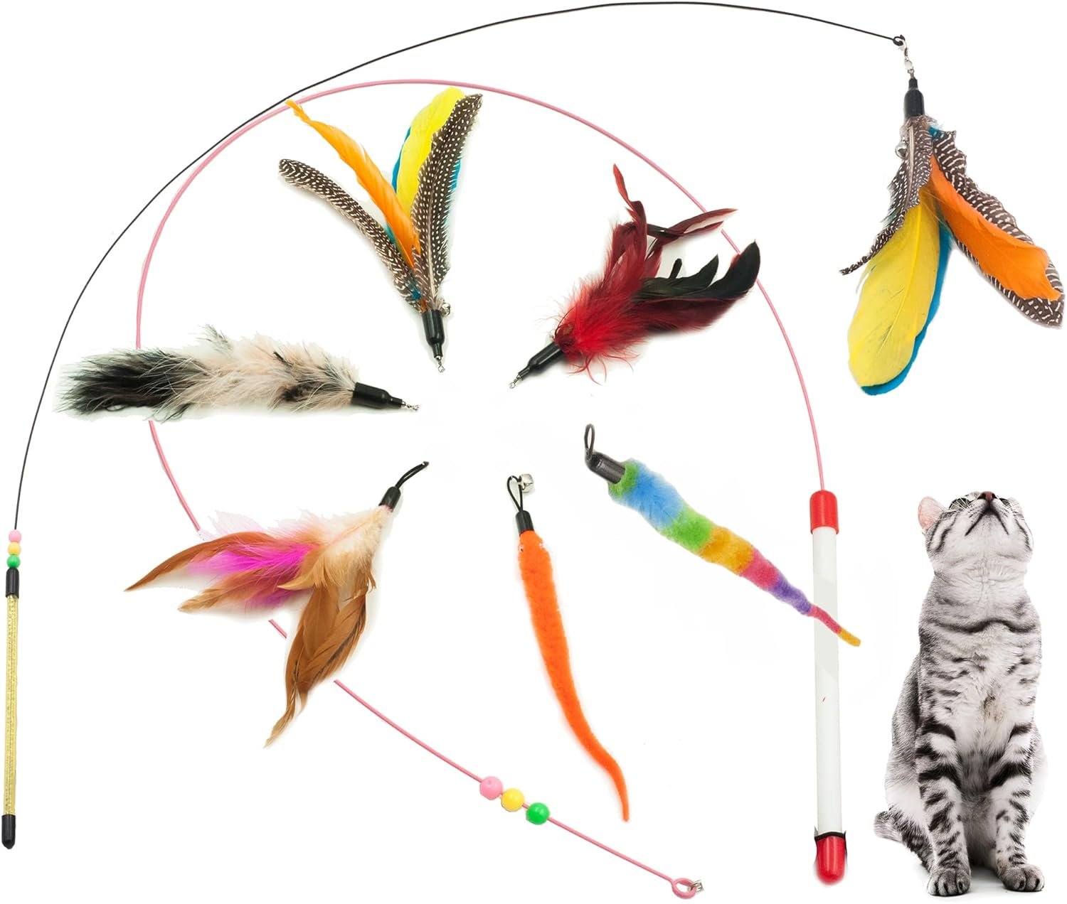 Fashion’s Talk Feather Wire Wands Kitten Toys Worm Teaser Wand Cat Toy with Replacement Pack