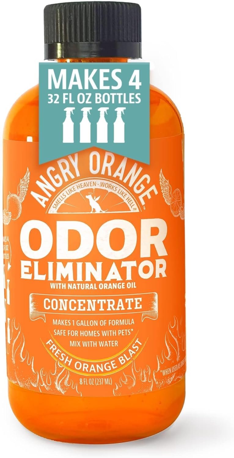 Angry Orange Pet Odor Eliminator 8 oz. bottle- Industrial Strength Pet Odor Remover – Makes (4) 32oz. Bottles – 1 Gallon – Neutralizes and Sanitizes Tough Pet Odors Fast