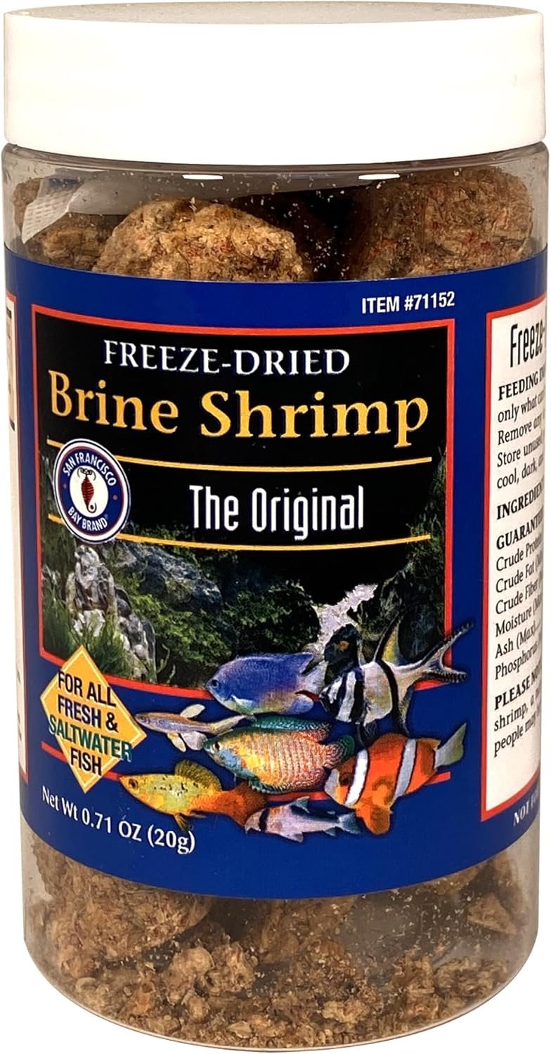 San Francisco Bay Brand Fish Food Freeze Dried Brine Shrimp – All Natural, Sustainably Harvested, High Protein Dried Brine Shrimp for Freshwater and Saltwater Fish – 0.71 oz (20g)