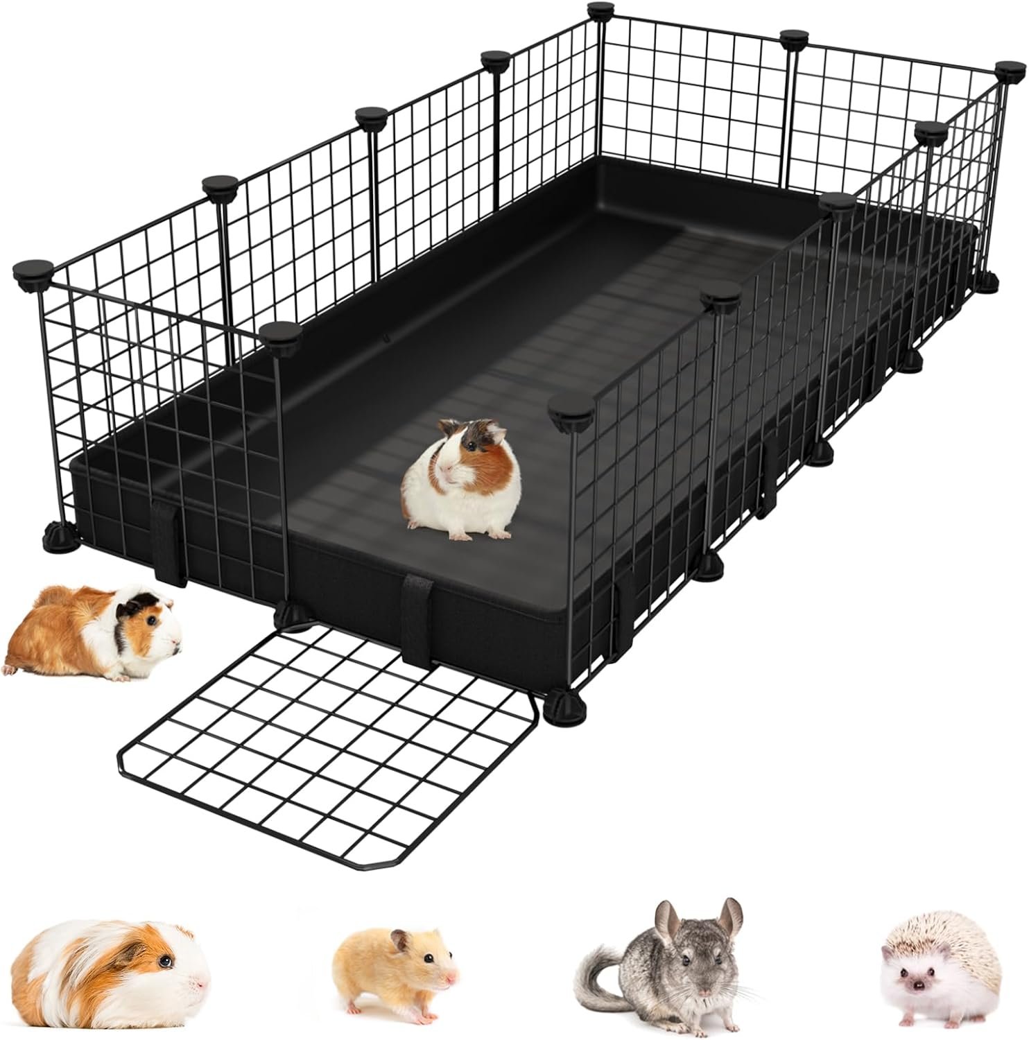 Small Animal Playpen with Waterproof Mat,Guinea Pig Cages,49.2×24.6×12.2inch C&C Cage for Hamster,Bunny,Hedgehog,Chinchilla,Ferret,Indoor Outdoor Portable Metal Wire Yard Fence,Metal Pet Panels-12pcs