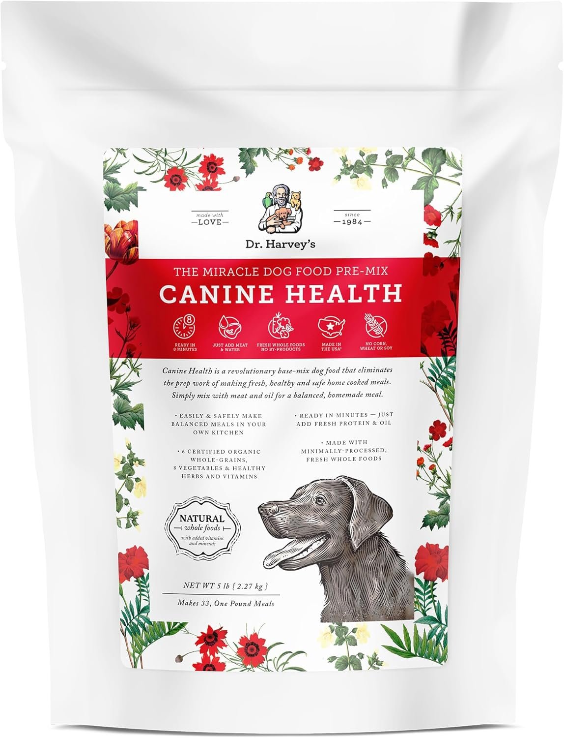 Dr. Harvey’s Canine Health Miracle Dog Food, Human Grade Dehydrated Base Mix for Dogs with 9 Vegetables and 6 Organic Whole Grains (5 Pounds)