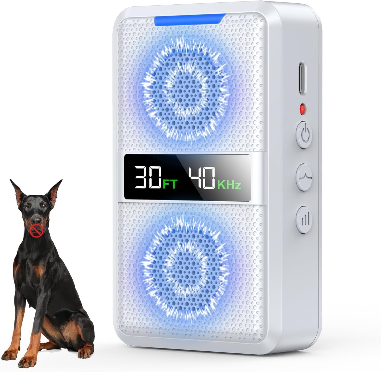 Ultrasonic Dog Bark Deterrent Devices, Type-C Rechargeable Anti Barking Device for Dogs, Adjustable Frequency & 30 FT Range Dog Barking Silencer,Behavior Corrector for Indoor & Outdoor Use