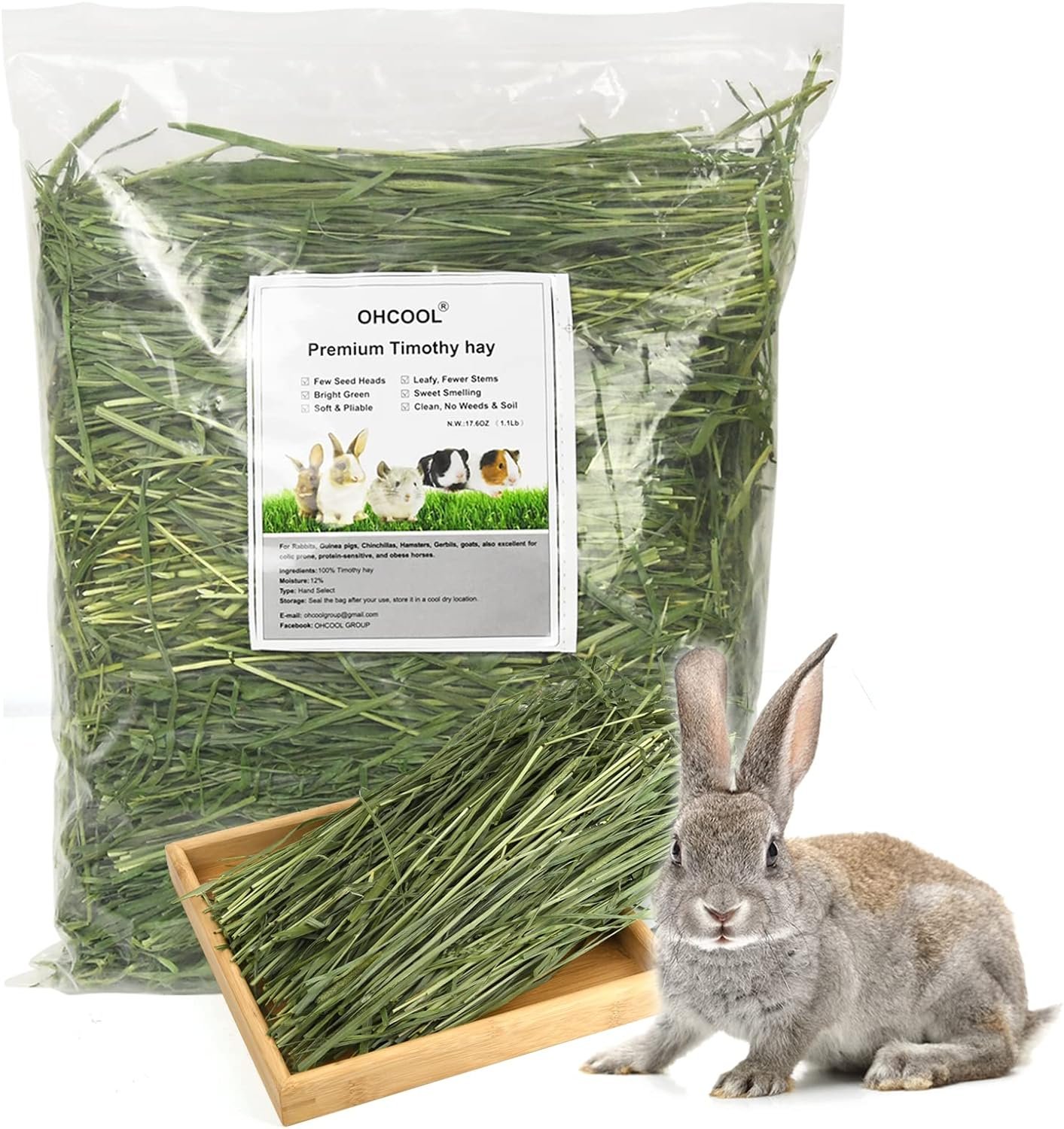 Timothy Hay 1.1LB – Dust Free Natural Green Fresh Food Hay for Rabbits Tortoise Guinea Pig Chinchilla