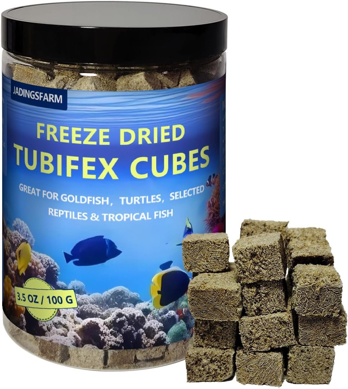 Freeze Dried Tubifex Worms Cubes 3.5 oz – High Protein Floating Fish Food Treat for Betta, Discus, Cichlids, Tropical Fish, Goldfish, Koi & Turtles
