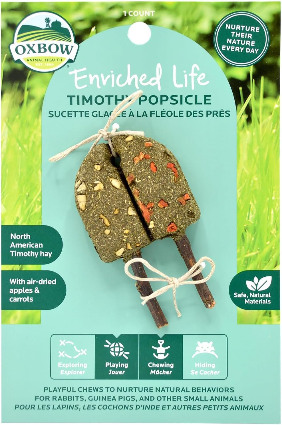 Oxbow Enriched Life Timothy Popsicle, Rabbit Toys, Guinea Pig Toys, Enrichment for Bunny, Guinea Pig, Hamster Stuff, Rabbit, Chinchilla, Made with Timothy Hay, Chinchilla Cage Accessories