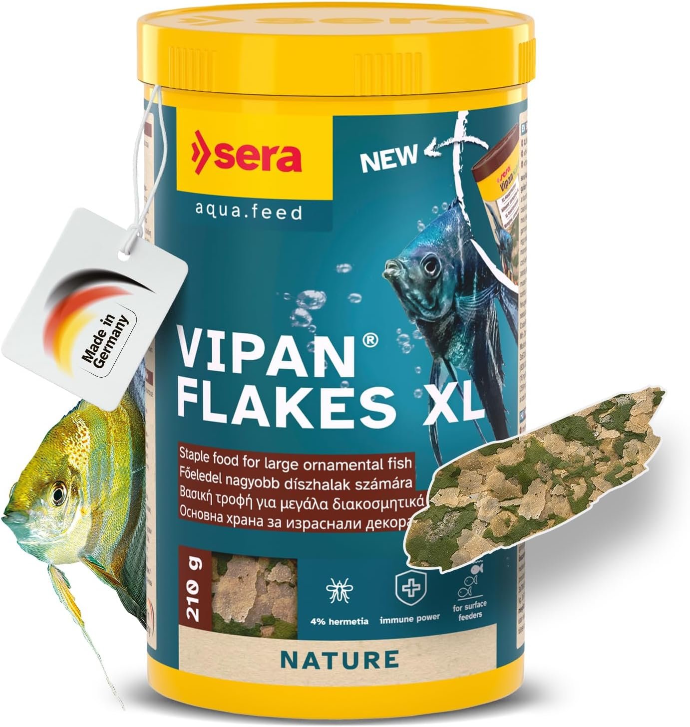 sera Vipan Tropical Flakes XL 7.4 oz. I Premium XL Staple Food for Ornamental Fish | Insect Meal & Prebiotic Effect | Free from Colorants and Preservatives | Perfect for Surface Feeders