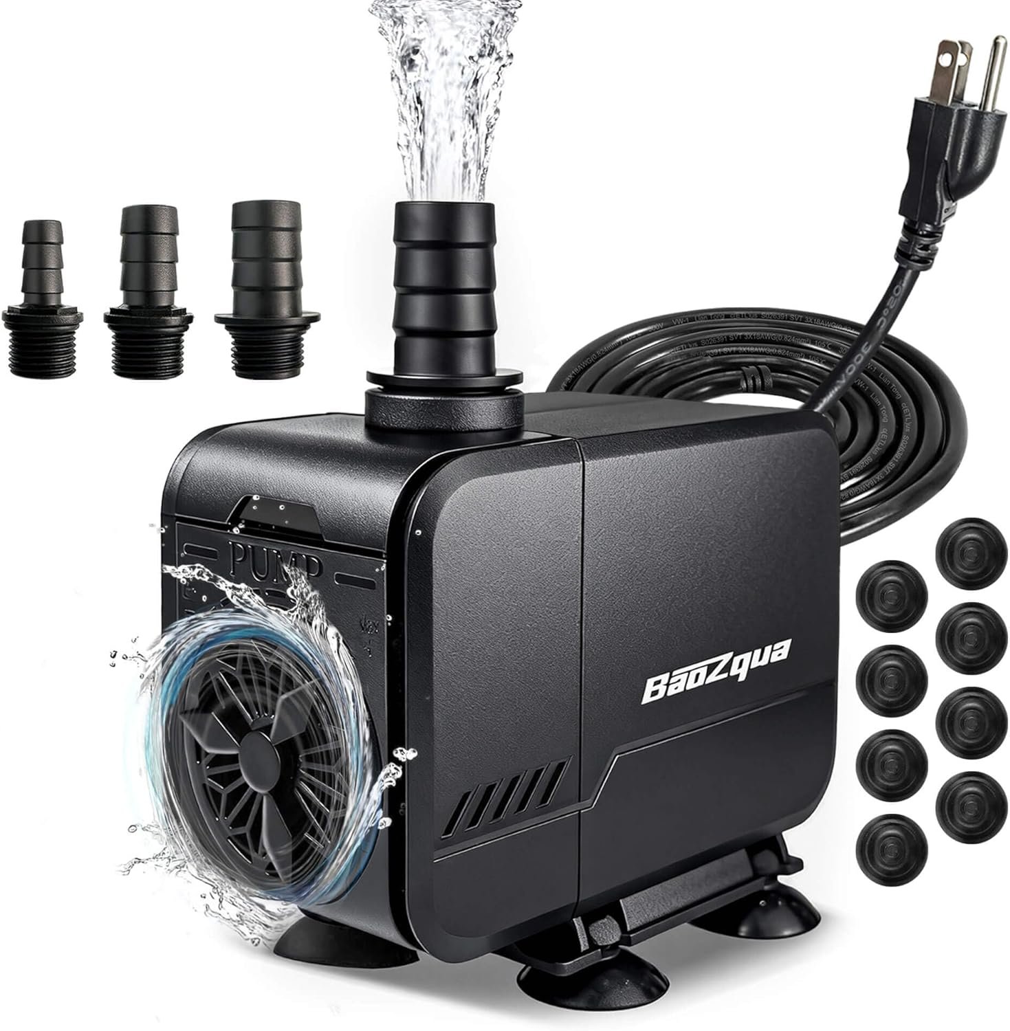 320GPH (1200L/H, 15W) Submersible Water Pump, Quiet & Energy-Efficient Fountain Pump, for Aquarium, Fish Tank, Pond, Fountain, Waterfall, Hydroponics, with 3 Nozzles and 6.6ft Power Cord