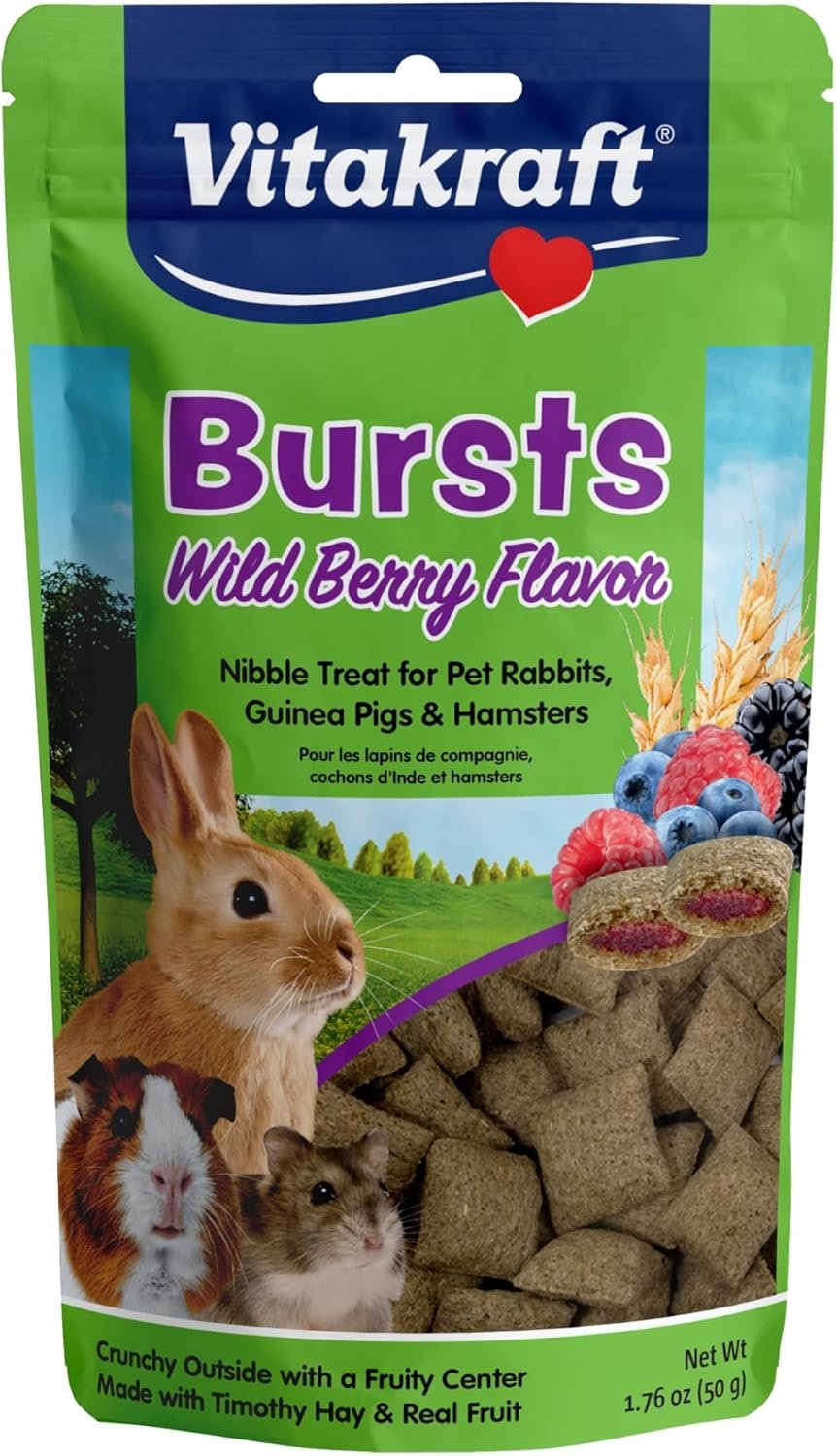 Vitakraft Bursts Small Animal Treat Wildberry Flavor 1.76 oz – Crispy Outside with Soft Berry Center – Fun Reward Snacks for Rabbits Guinea Pigs Hamsters and Other Small Pets