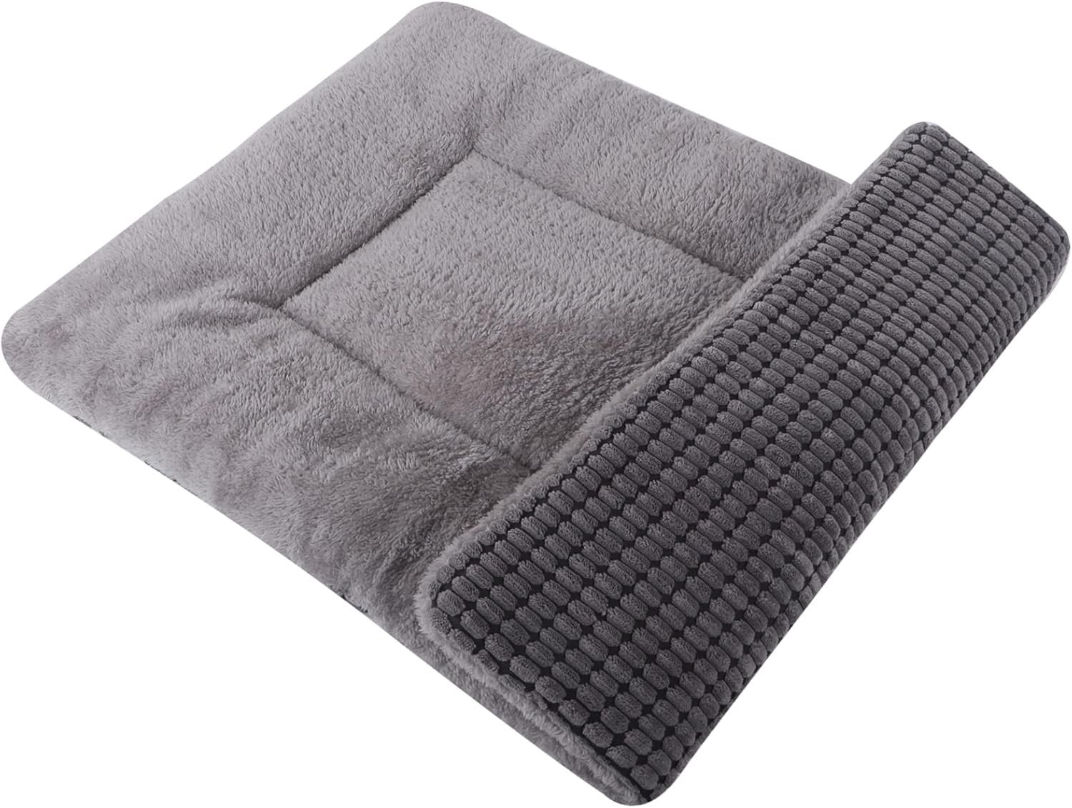 Reversible Dog Bed Mat with Plush and Corn Velvet,Soft Warm Pet Cushion, Dual Purpose Washable Sleeping Mattress Bed for Small Medium Large Dog and Cat XB004 (24″x18″, Light Grey)