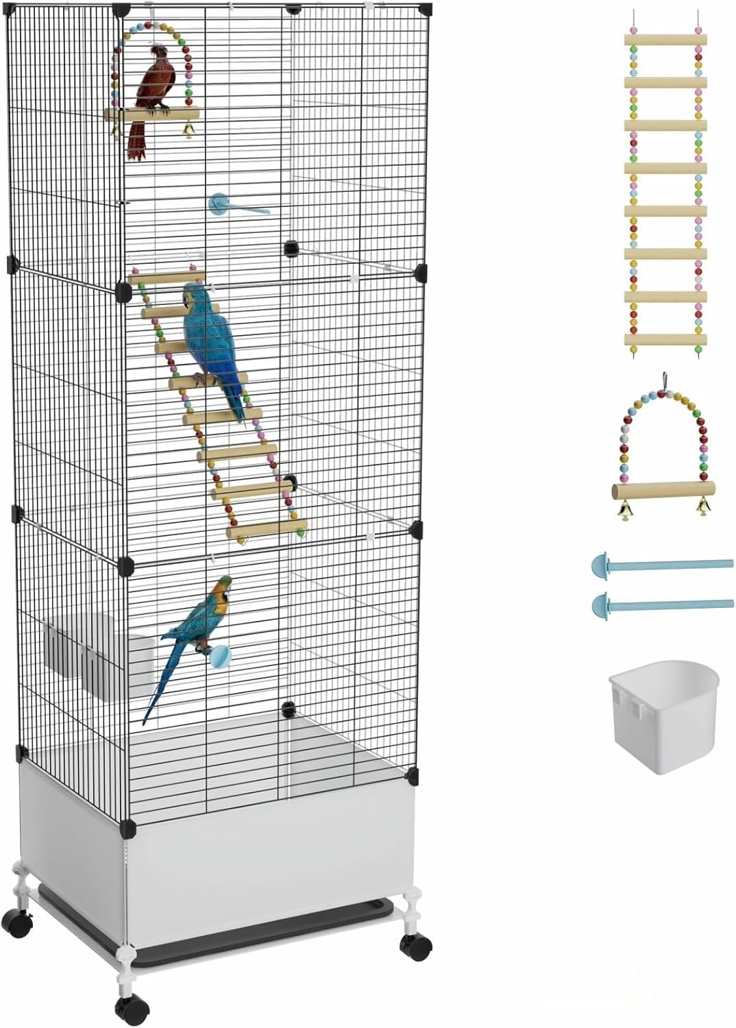 Extra Large Bird Cage, Black Parakeet Cages with Rolling Stand & Wheels, Wide Birdcage for Parrots Cockatiels Conure Budgie Canary Finch Lovebird