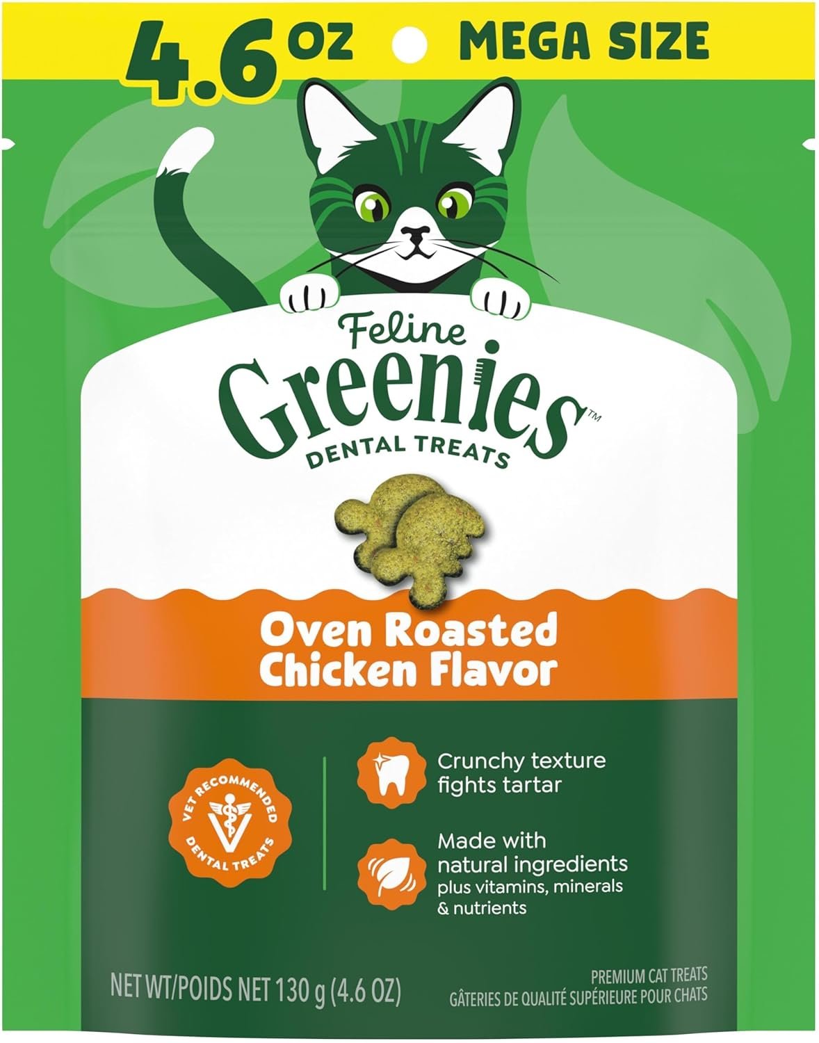 Greenies Cat Treats, Feline Veterinarian-Recommended Adult Natural Dental Cat Treats, Oven Roasted Chicken Flavor, 4.6 oz. Pouch