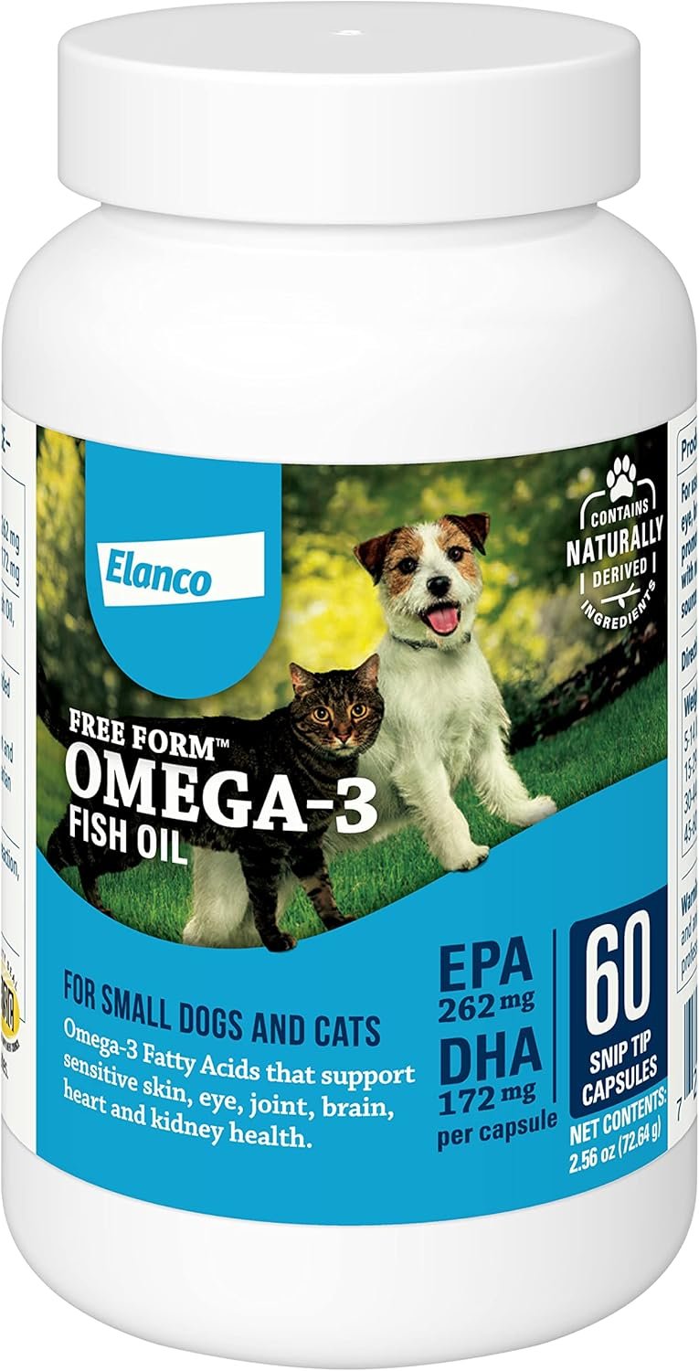 Free Form Snip Tips Omega-3 Fish Oil Liquid Supplement for Small Dogs and Cats, 60 Count
