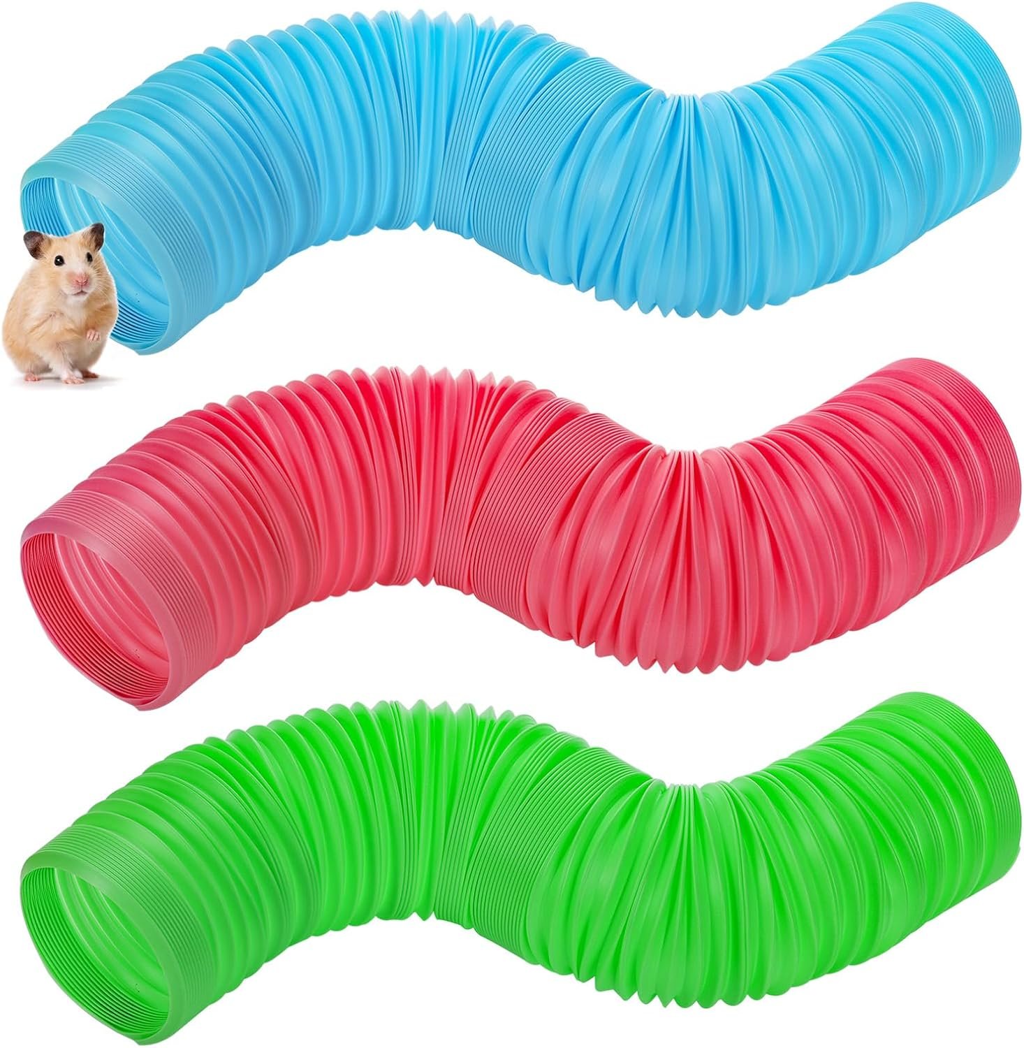 ZENFUN 3 Packs Hamster Fun Tunnels, Pet Mouse Plastic Tube, Collapsible Plastic Tunnel, Tube Pet Hideaway, Training Hideout Tunnels for Guinea Pigs, Chinchillas, Rats, Ferrets, Dwarf Rabbits