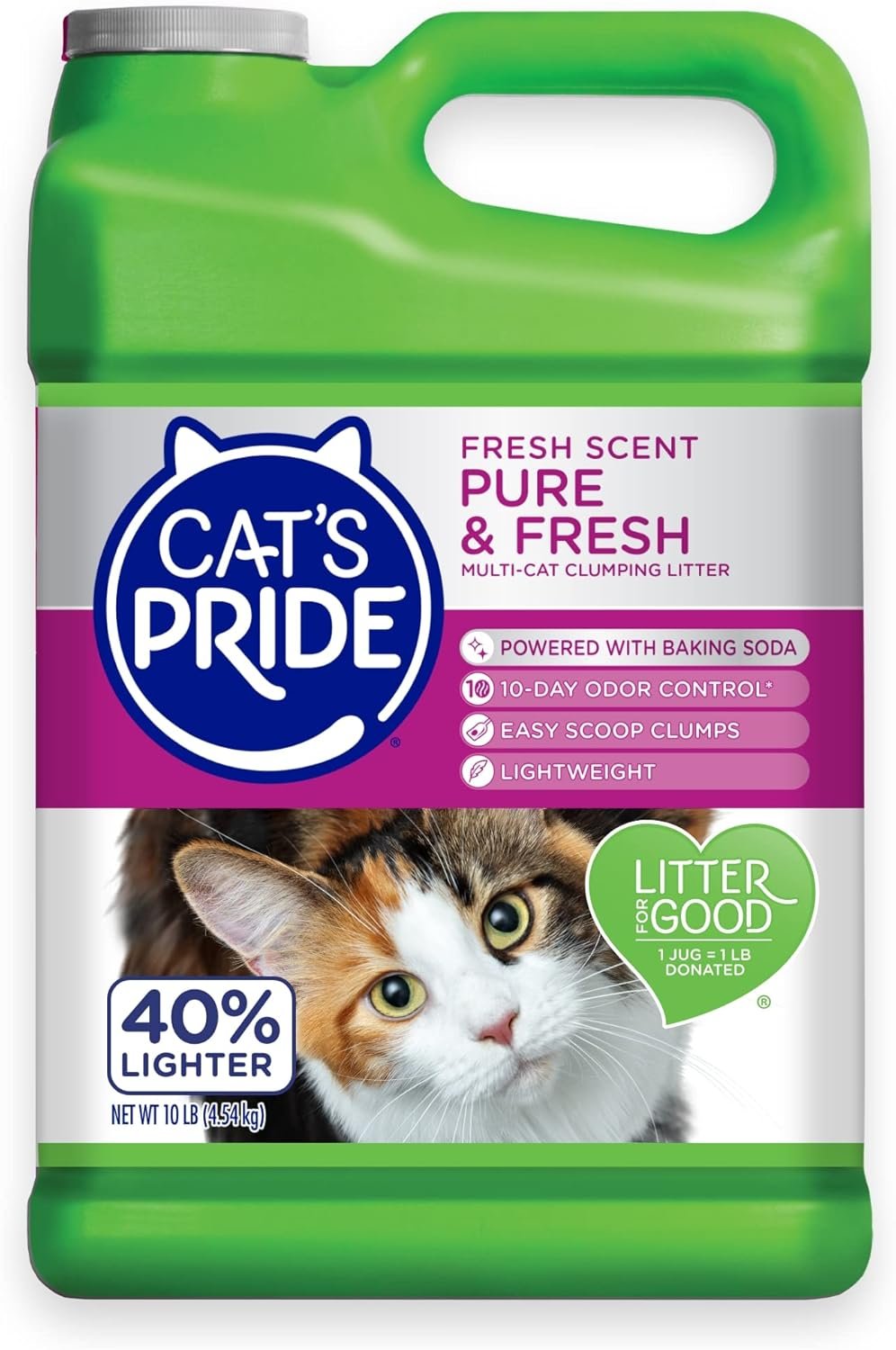 Cat’s Pride Premium Lightweight Clumping Litter: Pure & Fresh – Up to 10 Days of Powerful Odor Control – Multi-Cat, Scented, 10 Pounds