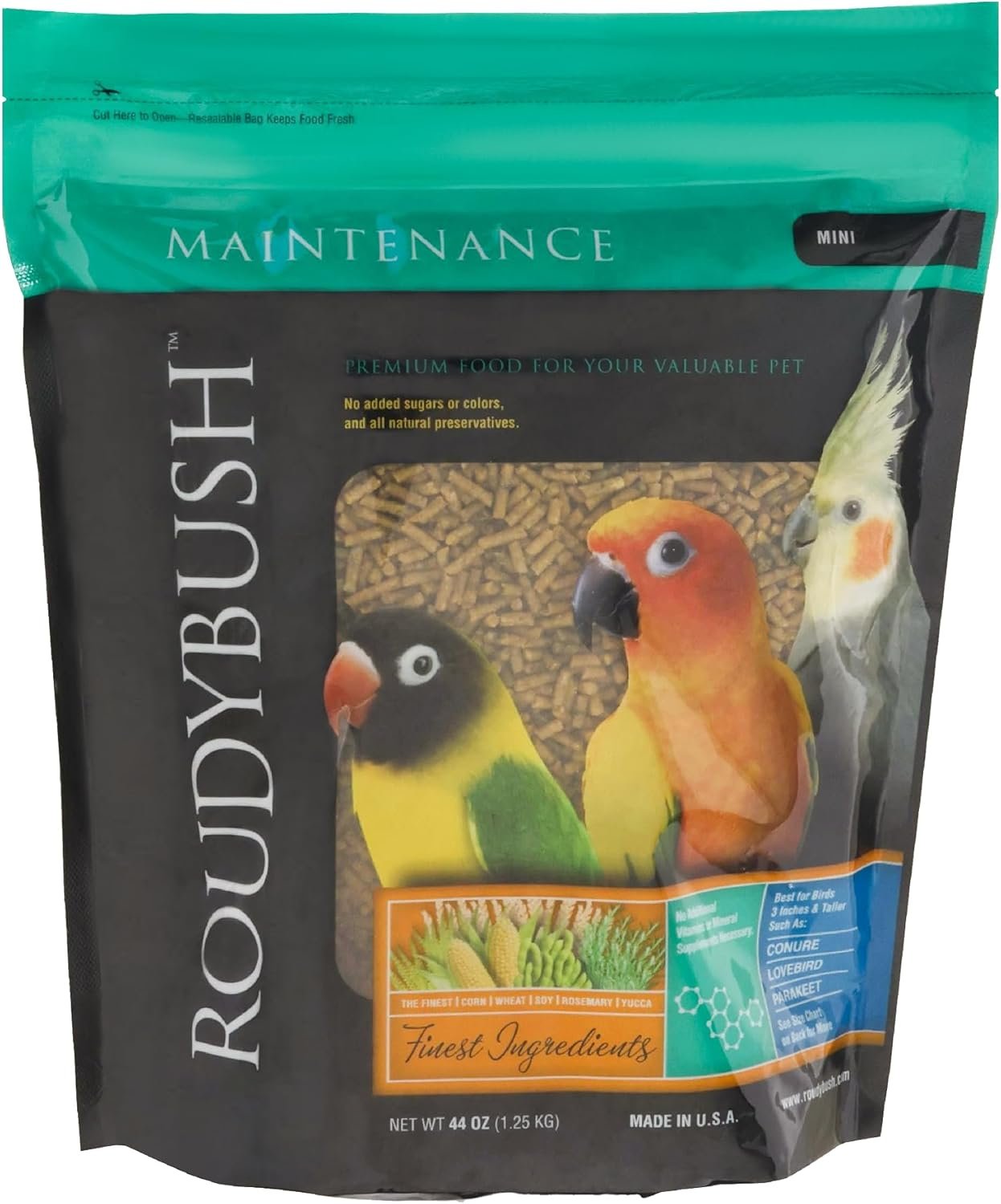 RoudyBush Daily Maintenance Food for Birds – Scientifically Formulated Bird Feed – Bird Food Pellets w/Corn, Wheat, Soy & More – Nutritious & Healthy Feed for Birds (Mini, 44oz)