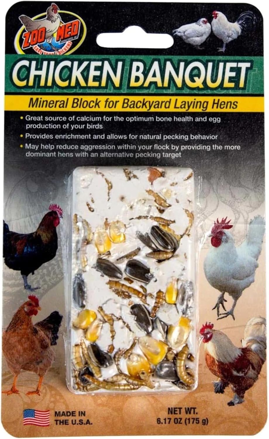 Zoo Med Chicken Banquet Mineral Block for Backyard Laying Hens (690844)