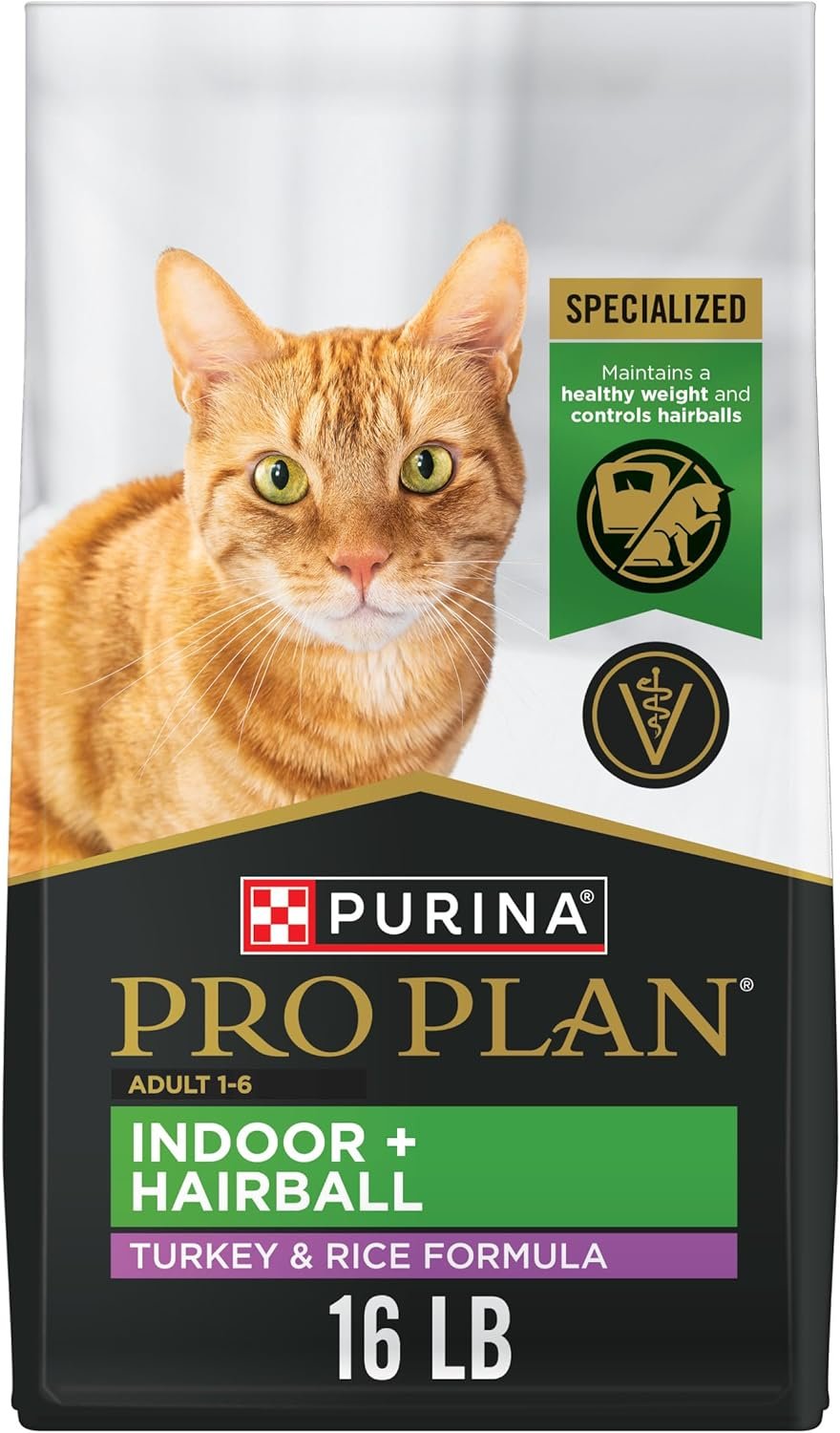 Purina Pro Plan Hairball Management, Indoor Cat Food, Turkey and Rice Formula – 16 lb. Bag