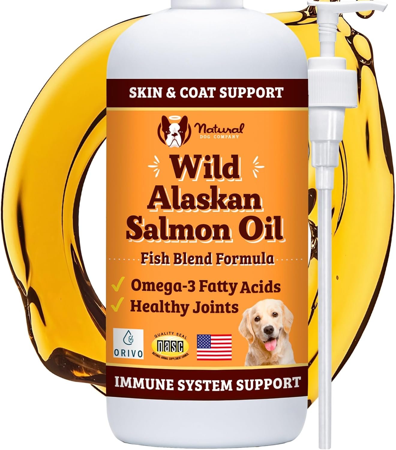 Natural Dog Company Wild Alaskan Salmon Oil Formula with Omega 3, Fish Oil for Dogs Supplement, Skin & Coat Dog Oil, Itchy Relief, Immune Support for Joints & Heart, Liquid Food Topper, 16 oz.