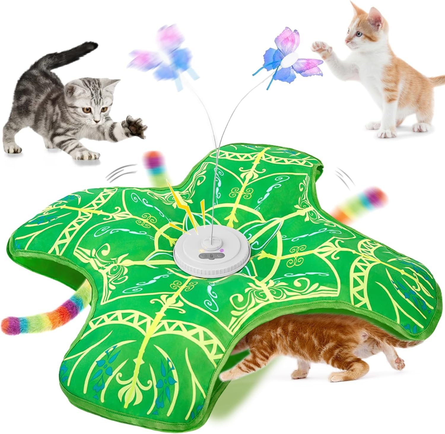 Interactive Cat Toys for Indoor Cats,[Newly Upgraded] Rechargeable Touch Activated Hide and Seek Kitten Toys for Bored Indoor Adult Cats with Fluttering (Green)