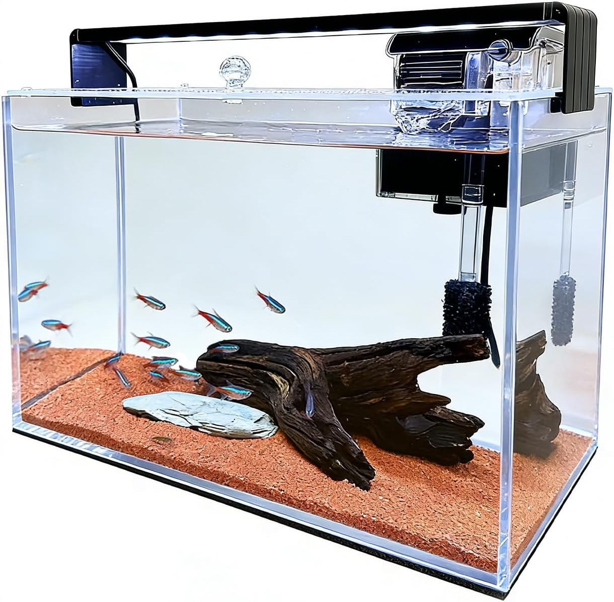 3.2 Gallon Fish Tank, Nano Nature Aquarium,Small Aquarium Starter Kit,Ultra-Clear Rimless Desktop Small Aquarium with Filter,Light,Rainforest Sand,Rock for Betta,Shrimp,Goldfish,Clear Glass