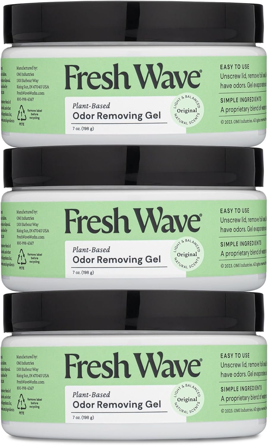Fresh Wave Odor Removing Gel, 7 oz., Pack of 3 – Odor Absorbers for Home, Safer Odor Relief, Natural Plant-Based Odor Eliminator, Every 7 oz. lasts 15-30 Days, For Cooking, Trash & Pets