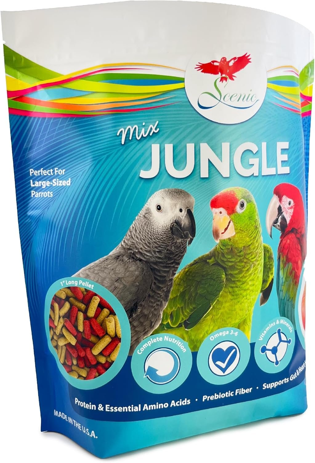 Scenic Mix Jungle Large Parrot Food – 3 lb Bag – 1″ Bird Pellets – Complete Nutrition for Macaws, Amazons, Cockatoos, African Grey Parrots & More