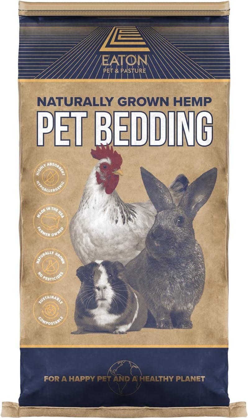 Eaton Pet and Pasture, Naturally Grown Hemp Pet Bedding for Chickens, Nesting Boxes, Rabbits, Hamsters, Small Pets, Highly Absorbent, Hypoallergenic, Eco-Friendly, Farmer Owned 28L