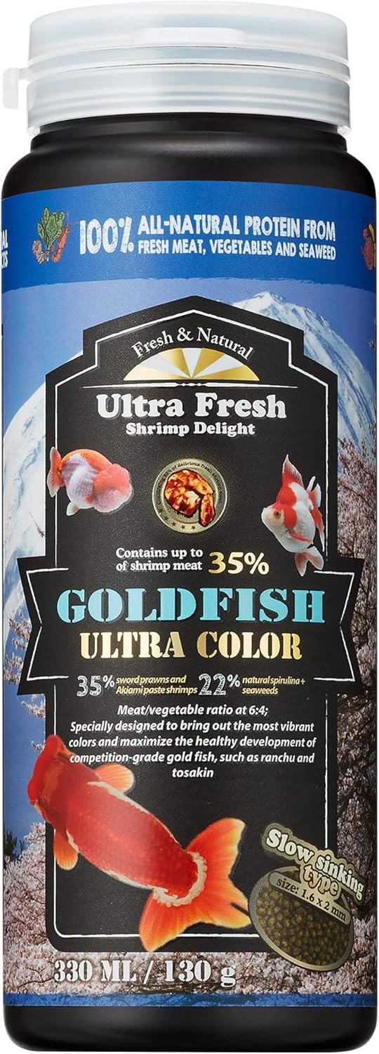 Ultra Fresh Sinking Goldfish Food, Color Enhancing, Balanced Diet, All Natural Ingredients, Clear Water Formula, Slow Sinking Gold Fish Pellets, Goldfish Ultra Color 4.6 oz