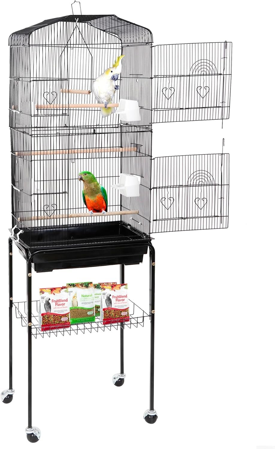 Nova Microdermabrasion 63 Inch Medium Pet Bird Cage with Detachable Rolling Wrought Iron Stand for Cockatiel, Sun Conure, Parakeet, Finch, Budgie, Lovebird, and Canary Birds
