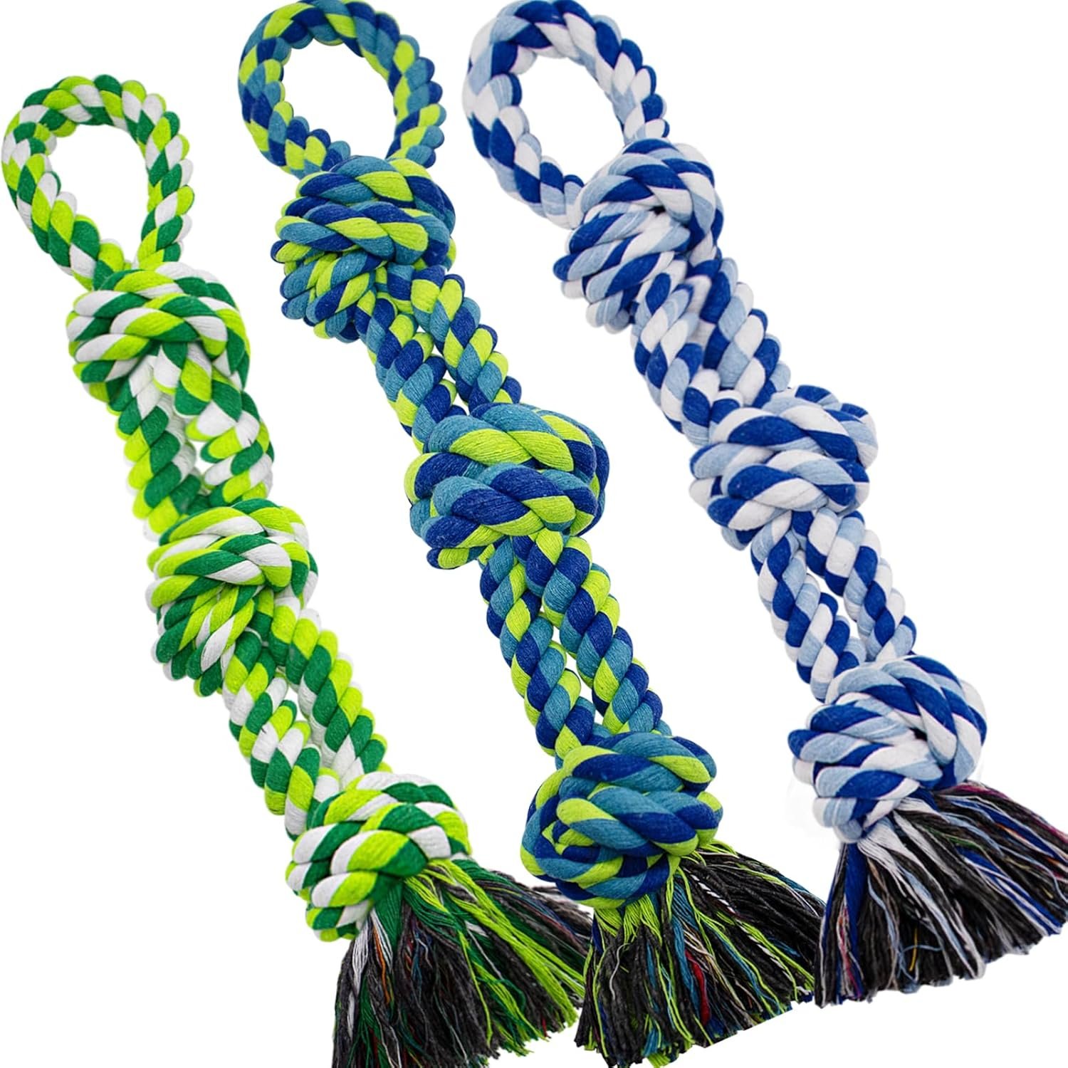 [3 Pack] Dog Rope Toys for Large and Medium Aggressive Chewers, Nearly Indestructible Rope Chew Toys, Heavy Duty 100% Cotton Tug of War Dog Toy for Boredom, Teeth Cleaning