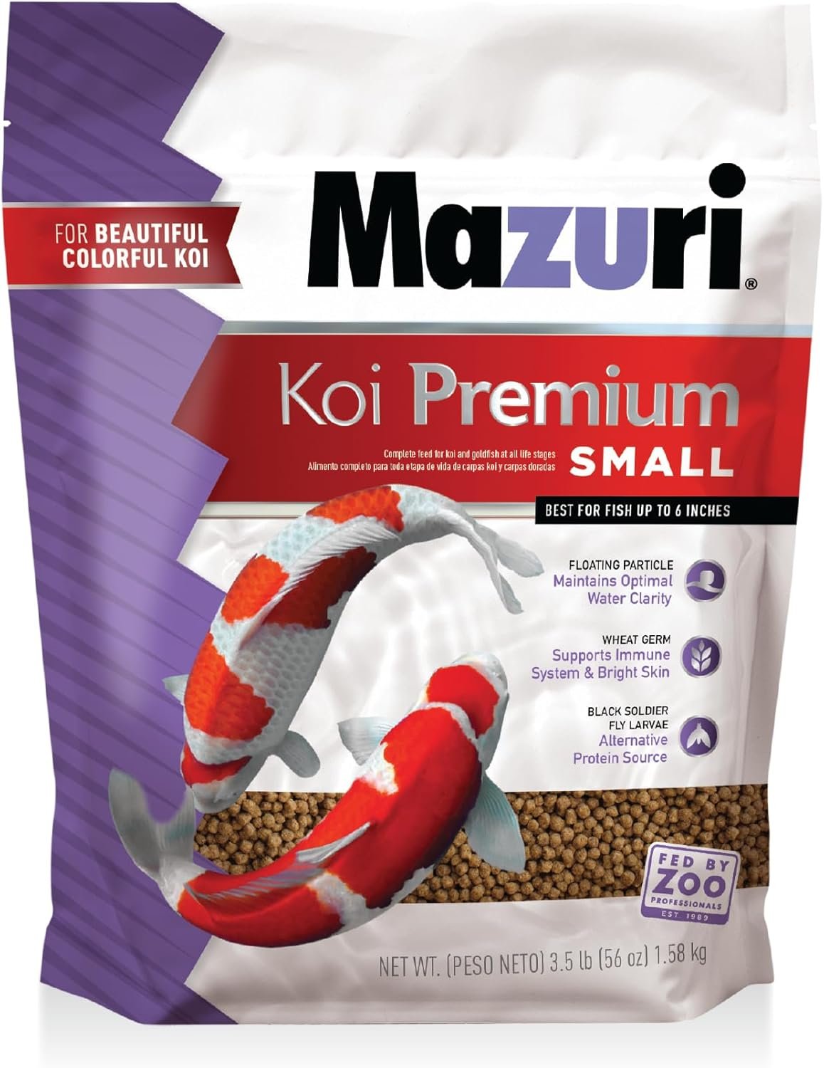 Mazuri Koi Premium Food Small – 2mm Pellet Food for Koi & Goldfish up to 6 inches, 3.5 Pound (3.5 LB) Bag